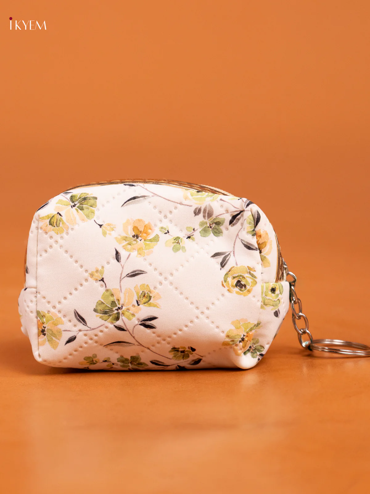 Floral Printed Small Coin Pouch with 2 Compartments - White - KD26575