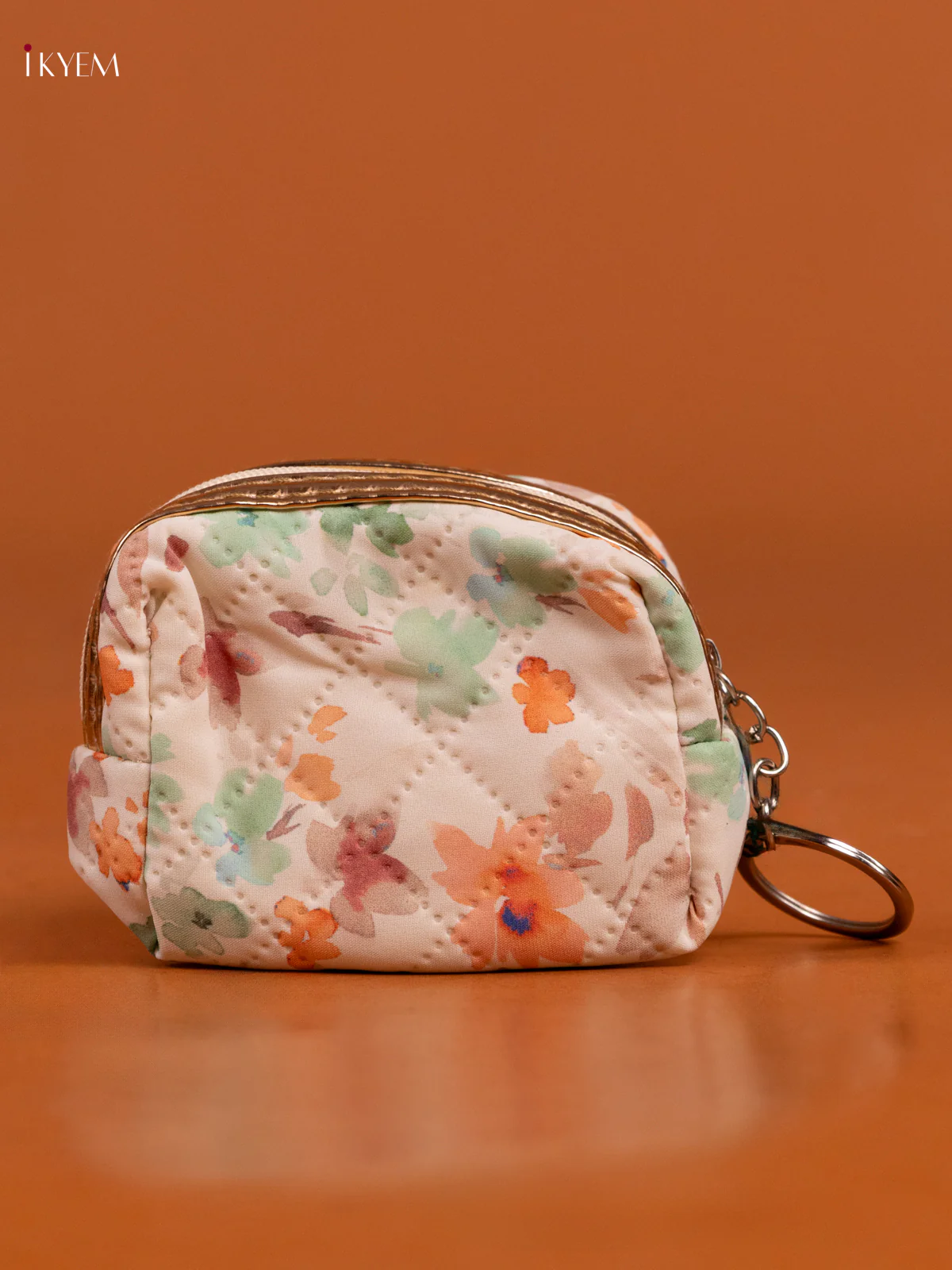 Floral Printed Small Coin Pouch with 2 Compartments - Orange - KD26576