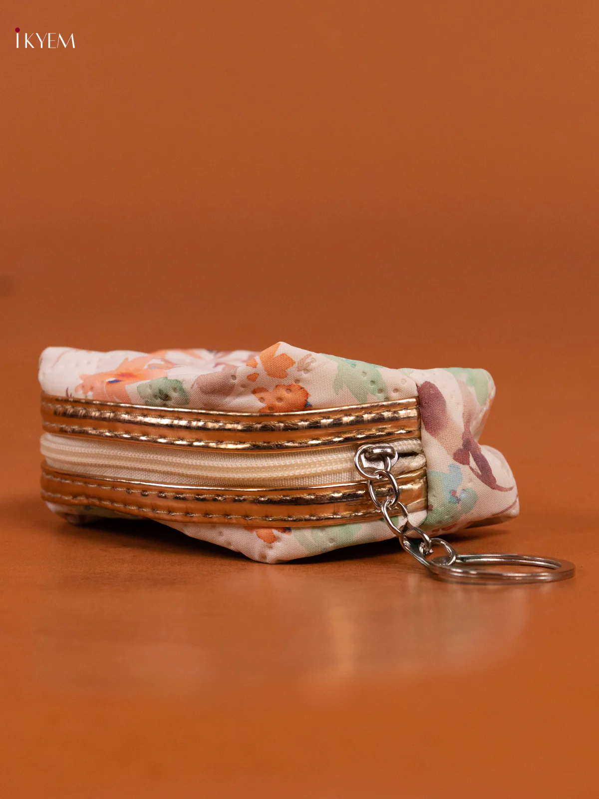 Floral Printed Small Coin Pouch with 2 Compartments - Orange - KD26576 - Image 3