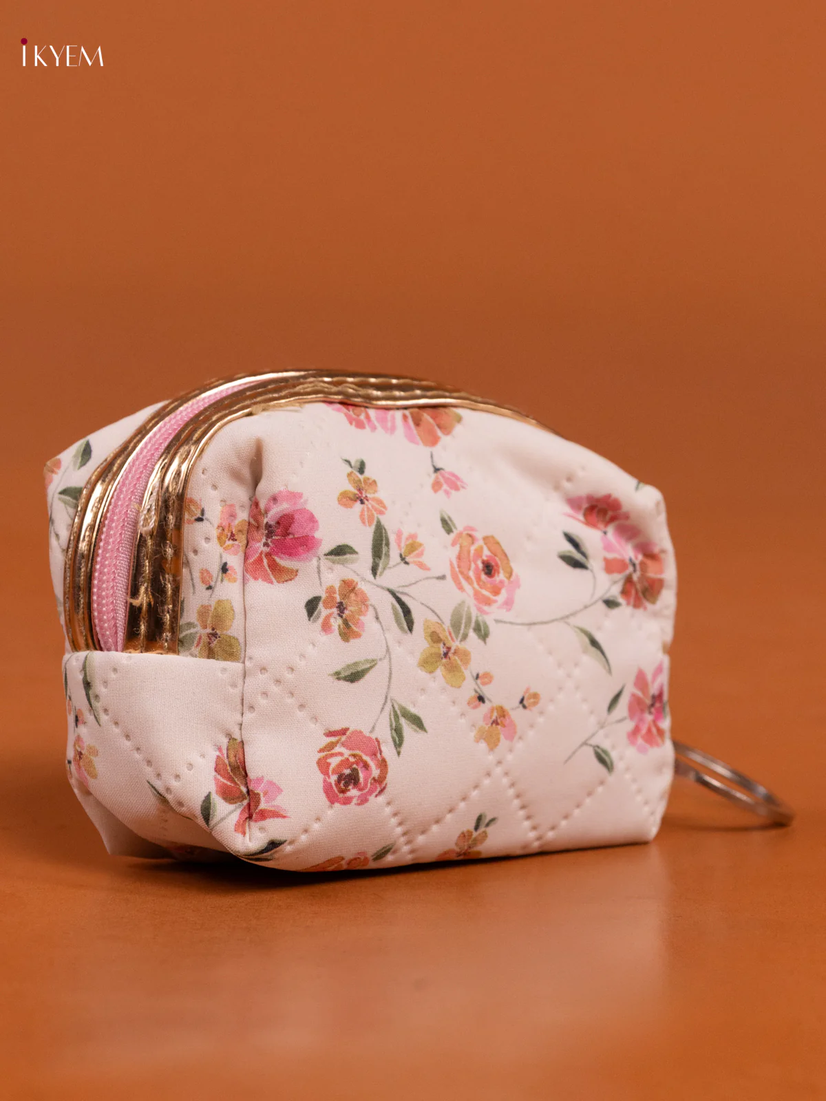 Floral Printed Small Coin Pouch with 1 Compartment - white with Pink - KD26577 - Image 2