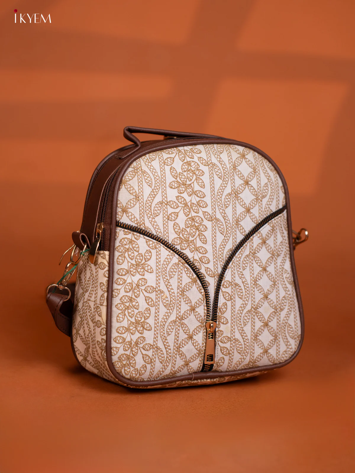 Embroidered Backpack with Adjustable Shoulder Strap with 3 Compartments - Sandal - KD26579 - Image 2
