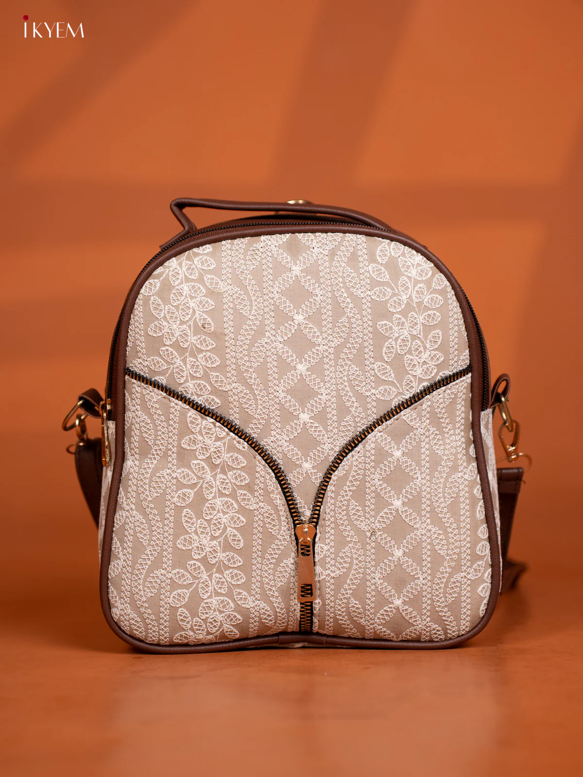 Embroidered Backpack with Adjustable Shoulder Strap with 3 Compartments - White - KD26580