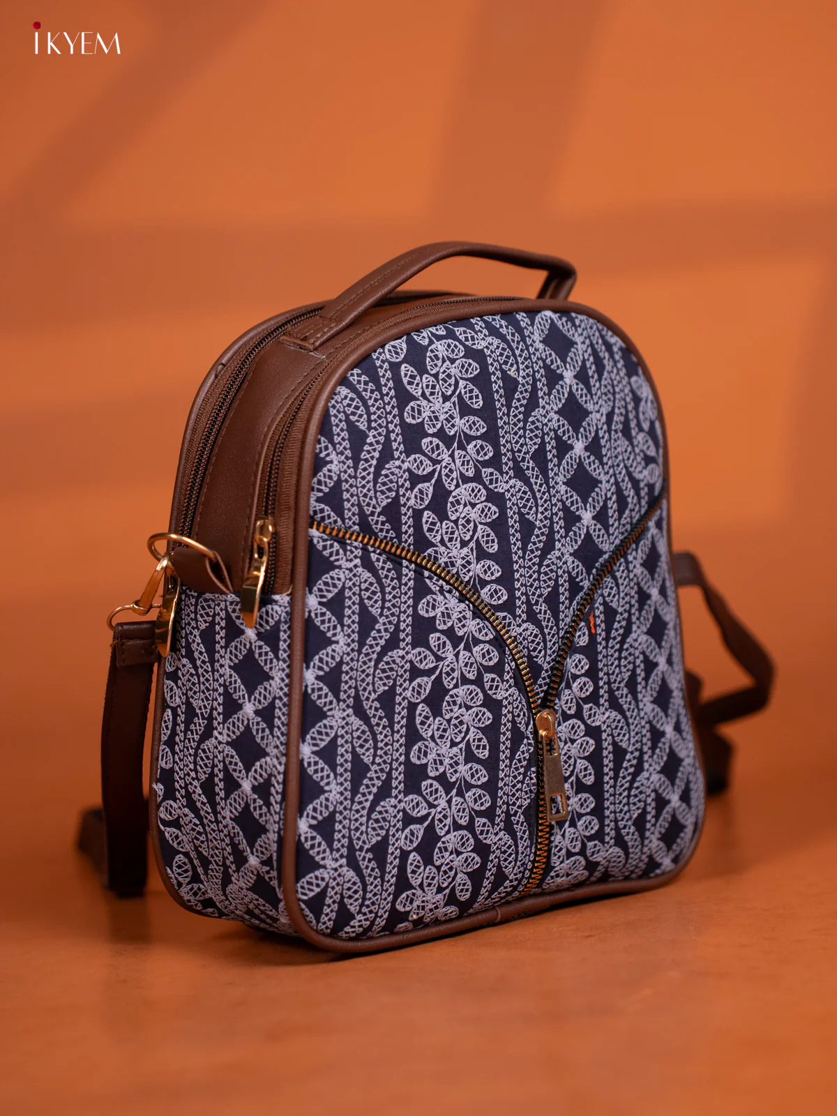 Embroidered Backpack with Adjustable Shoulder Strap with 3 Compartments - Blue -KD26581 - Image 2
