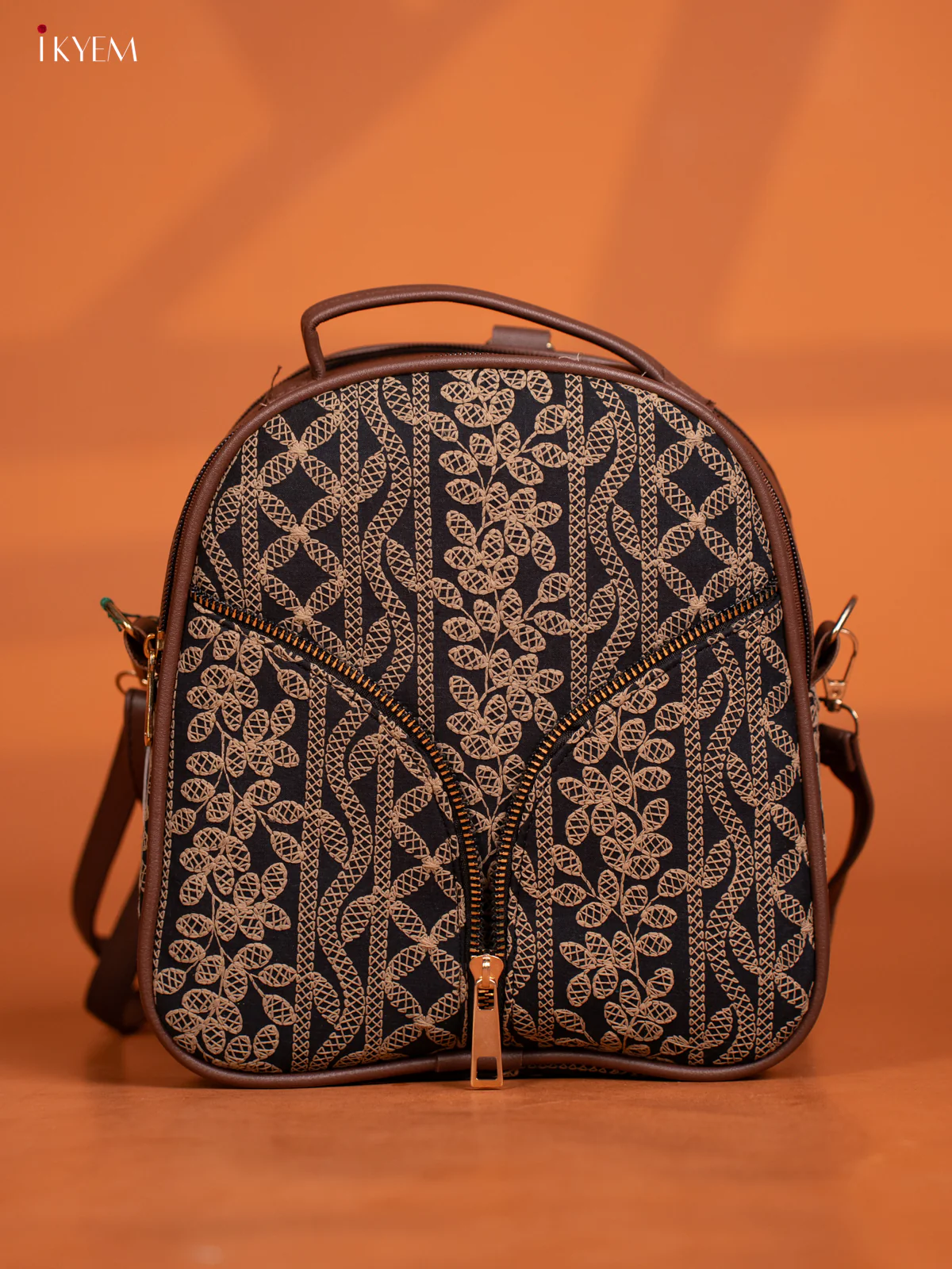 Embroidered Backpack with Adjustable Shoulder Strap with 3 Compartments - Dark Navy Blue - KD26582