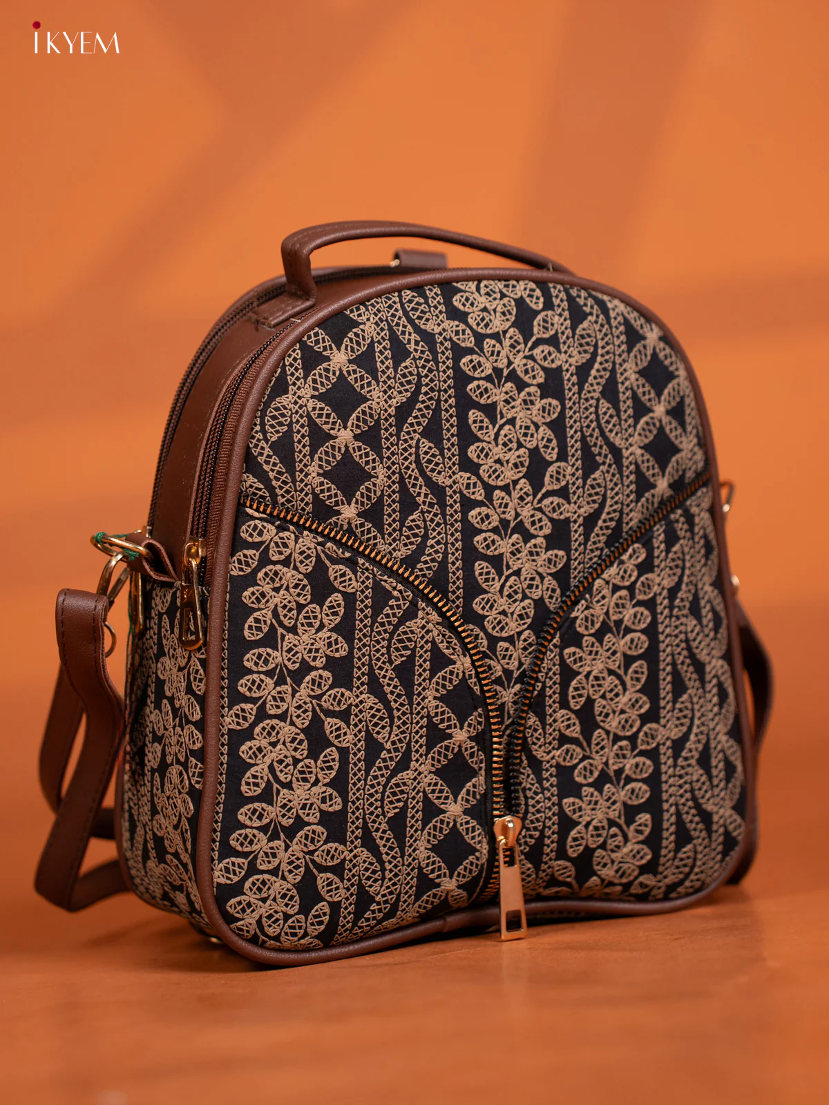 Embroidered Backpack with Adjustable Shoulder Strap with 3 Compartments - Dark Navy Blue - KD26582 - Image 2