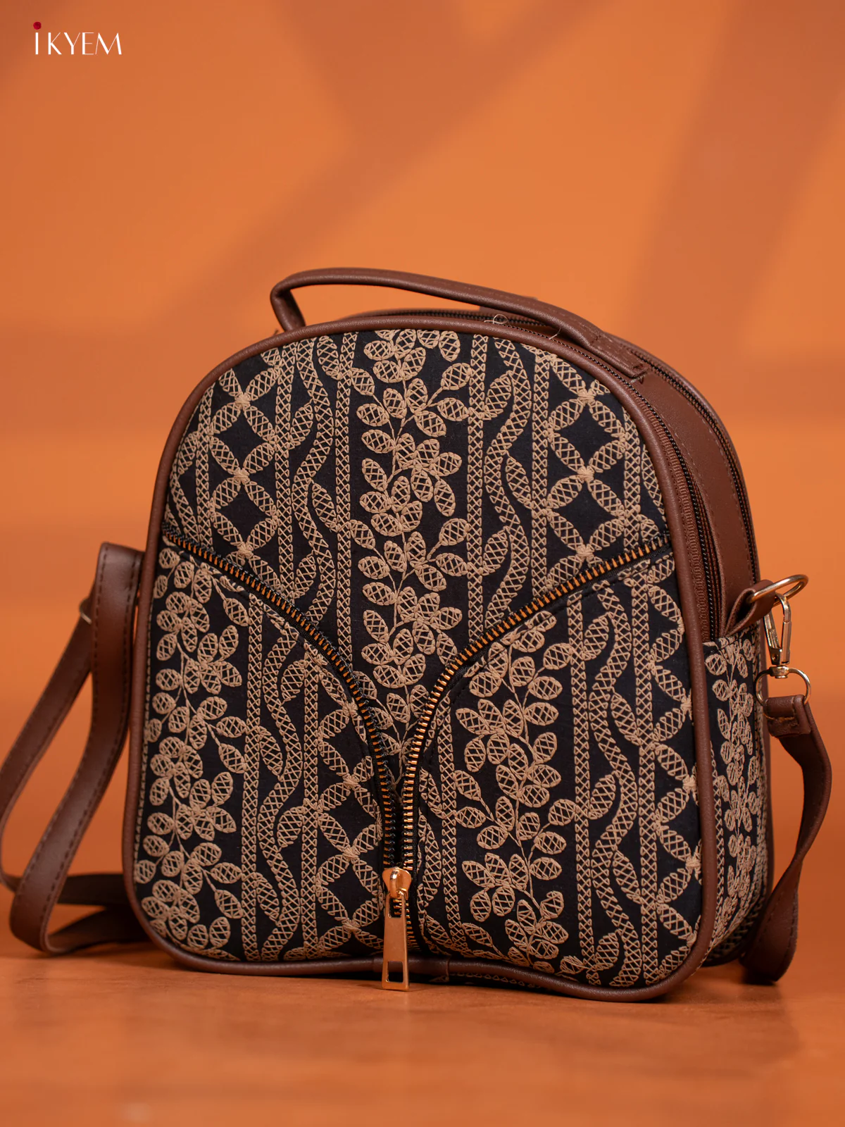 Embroidered Backpack with Adjustable Shoulder Strap with 3 Compartments - Dark Navy Blue - KD26582 - Image 3