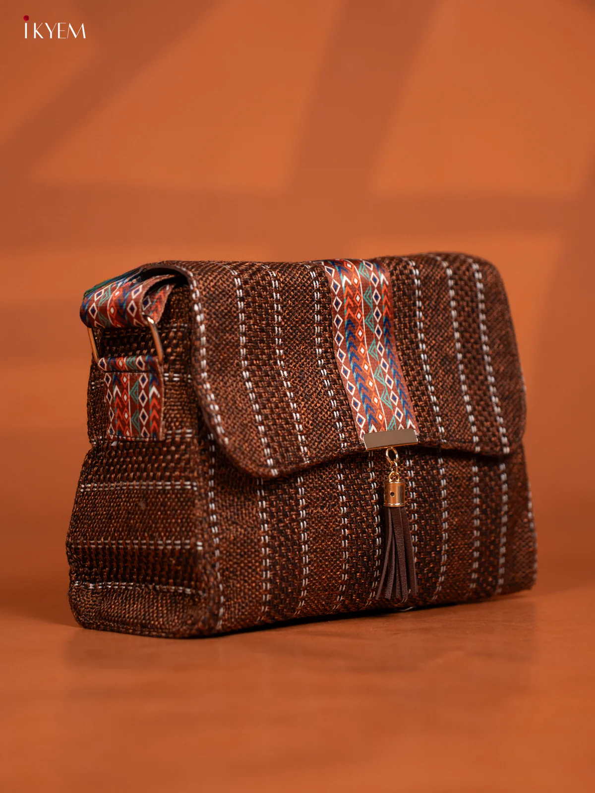 Jacquard Geometric Printed Sling Bag - Coffee Brown - KD26592 - Image 3