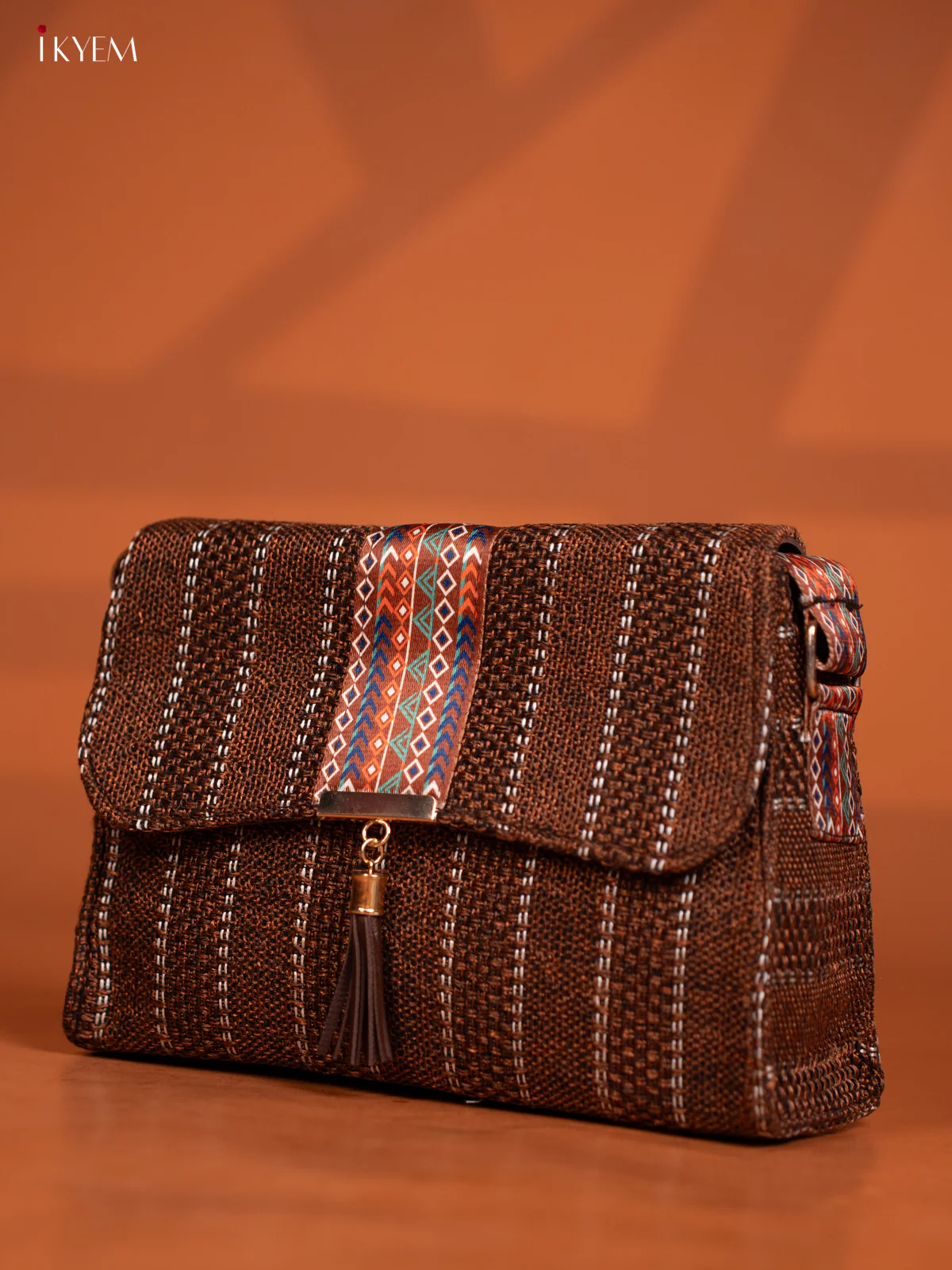 Jacquard Geometric Printed Sling Bag - Coffee Brown - KD26592 - Image 4