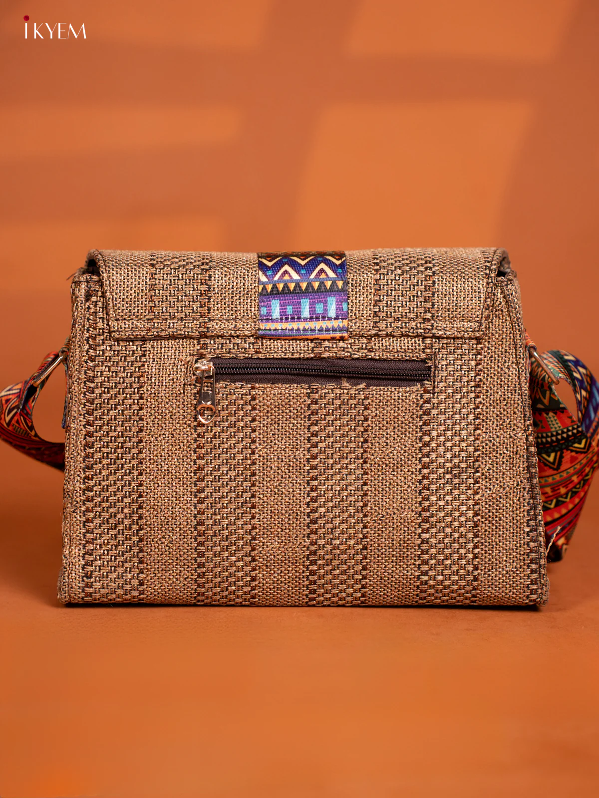 Jacquard Geometric Printed Sling Bag - Brown - KD26594 - Image 4