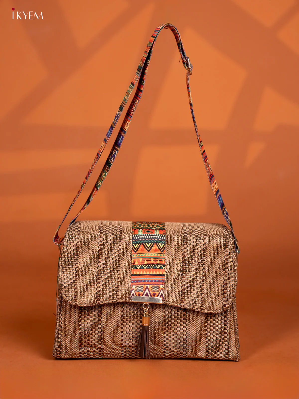 Jacquard Geometric Printed Sling Bag - Brown - KD26594 - Image 5