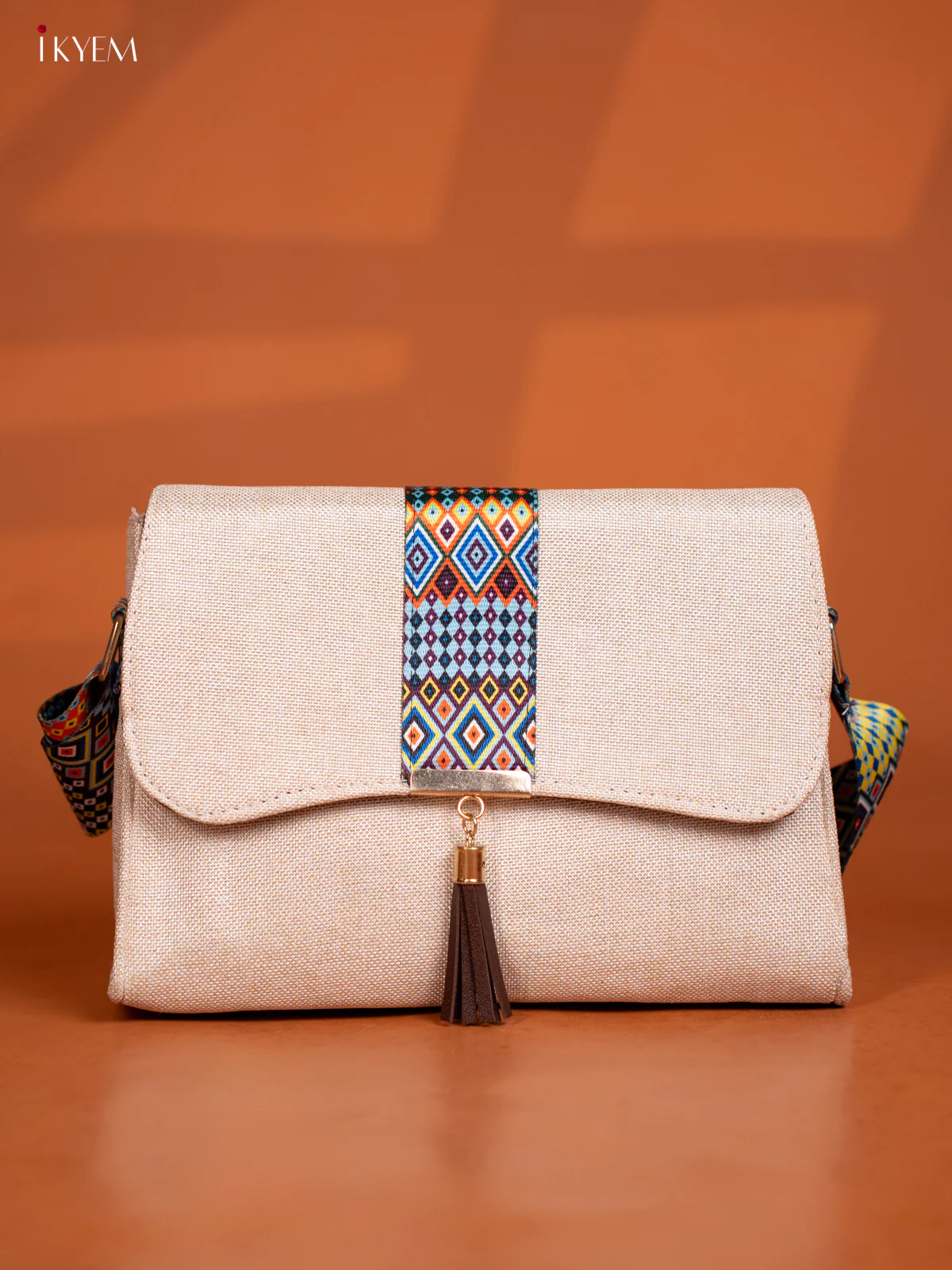 Jacquard Geometric Printed Sling Bag - Off White - KD26596 - Image 2