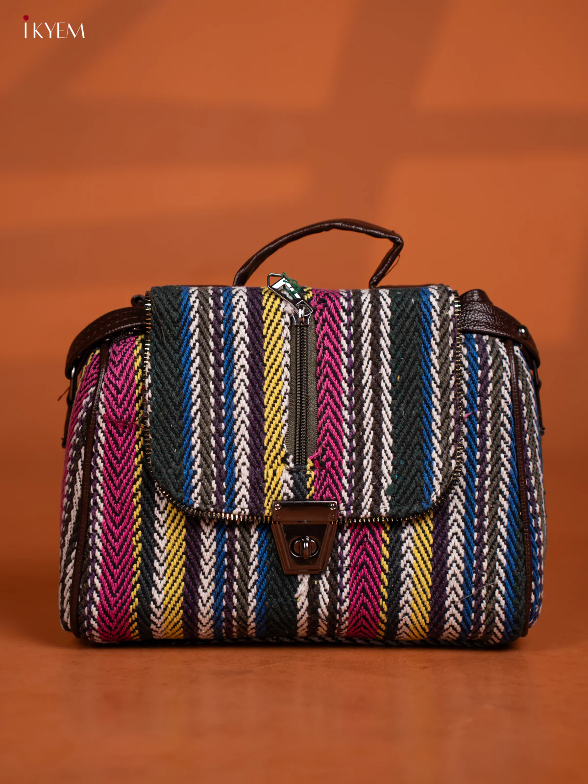 Jacquard Leather Sling Bag with 4 Compartments - Multi Colour - KD26600 - Image 2