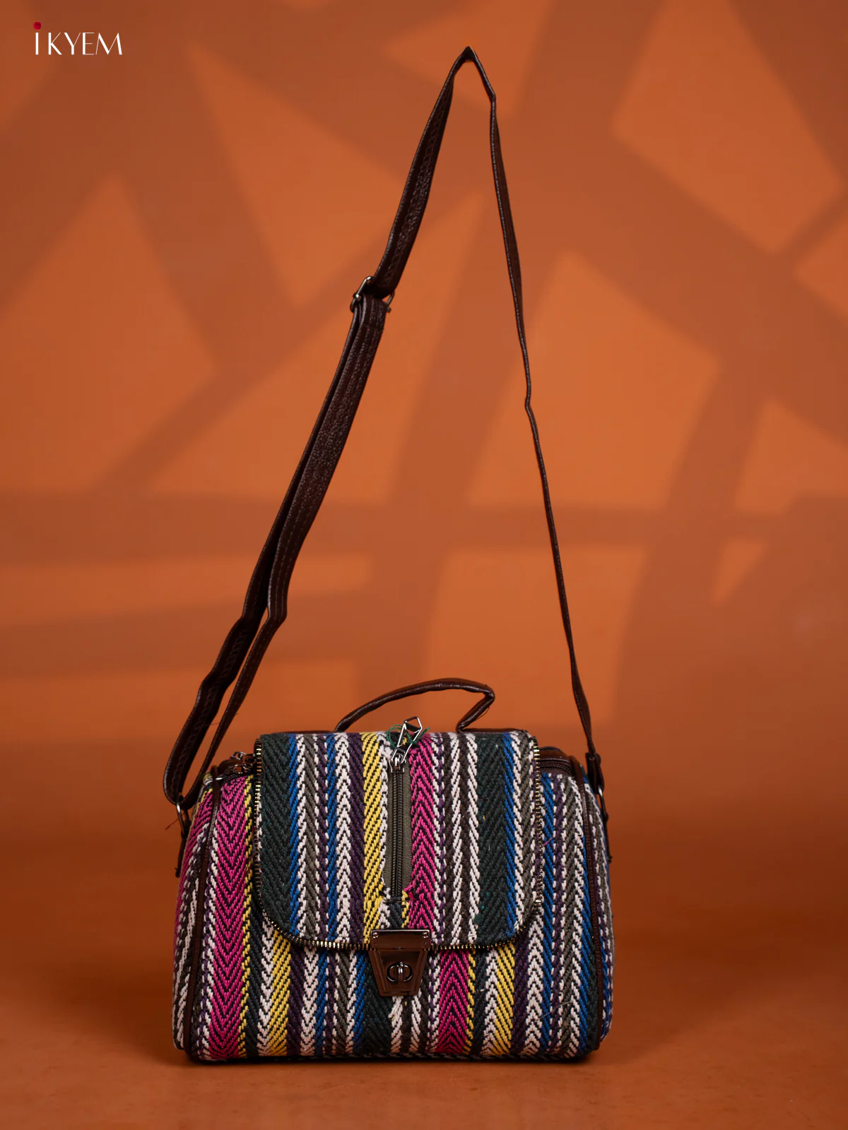 Jacquard Leather Sling Bag with 4 Compartments - Multi Colour - KD26600 - Image 6