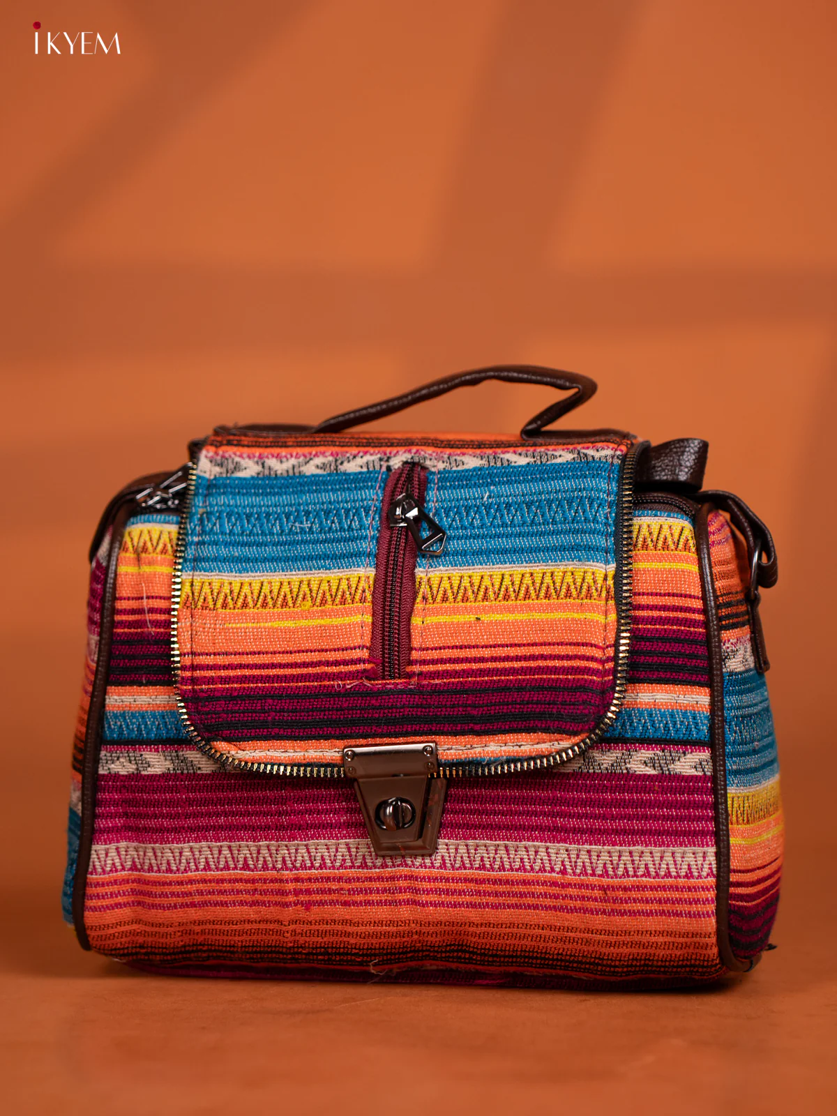 Jacquard Leather Sling Bag with 4 Compartments - Multi Colour - KD26601 - Image 4