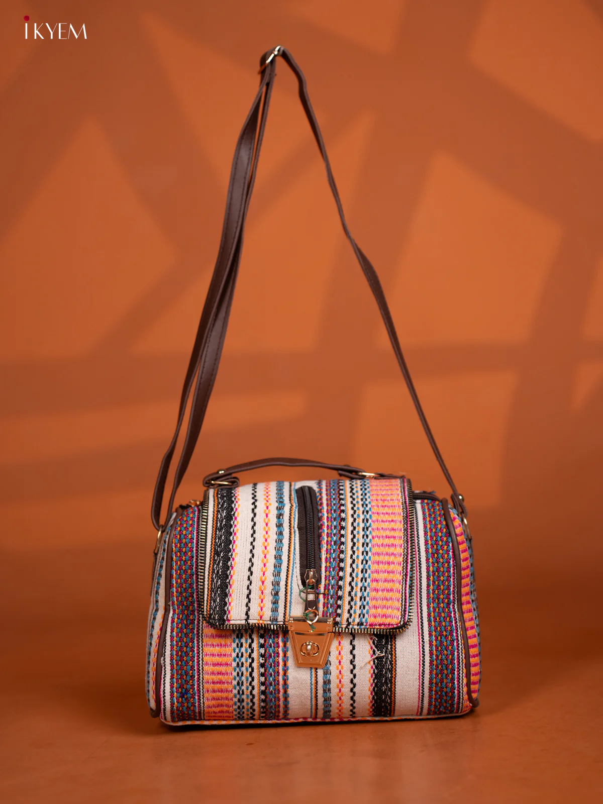Jacquard Leather Sling Bag with 4 Compartments - Multi Colour - KD26602 - Image 6