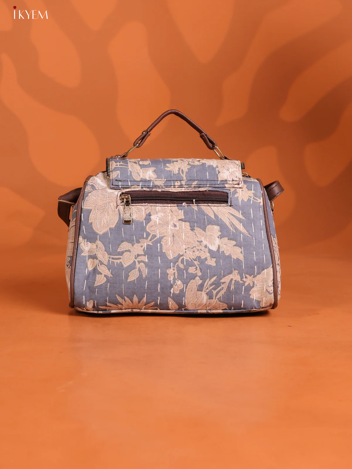 Floral Printed Flap Leather Sling Bag with 3 compartments - Grey - KD26608 - Image 2