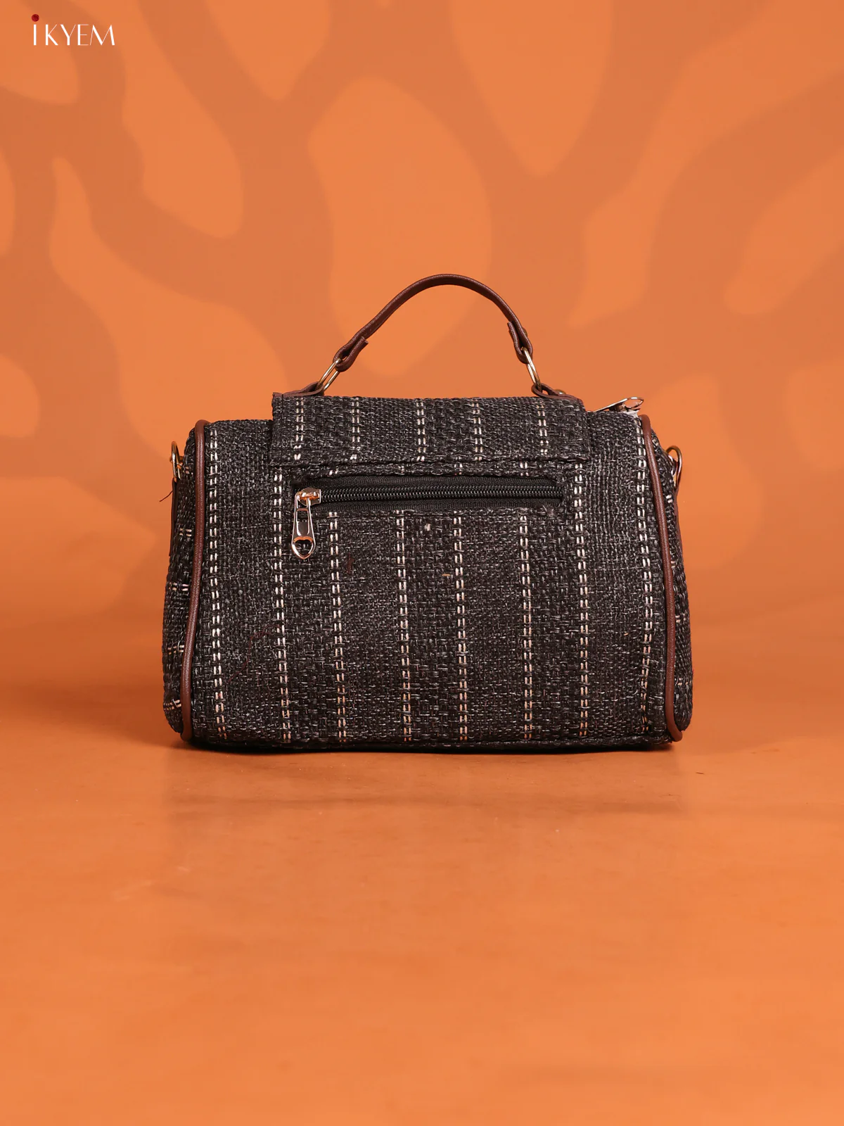 Jacquard Geometric Patten & Printed Leather sling Bag with 3 Compartments - Balck with white - KD26611 - Image 2