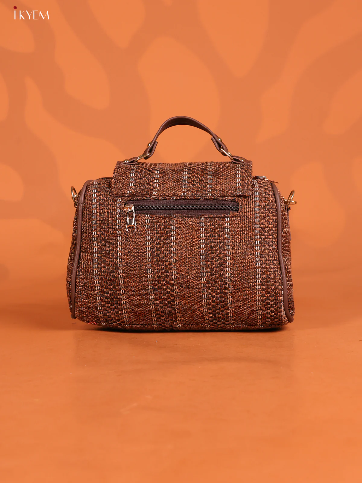 Jacquard Geometric Patten & Printed Leather sling Bag with 3 Compartments - Dark Brown - KD26612 - Image 2