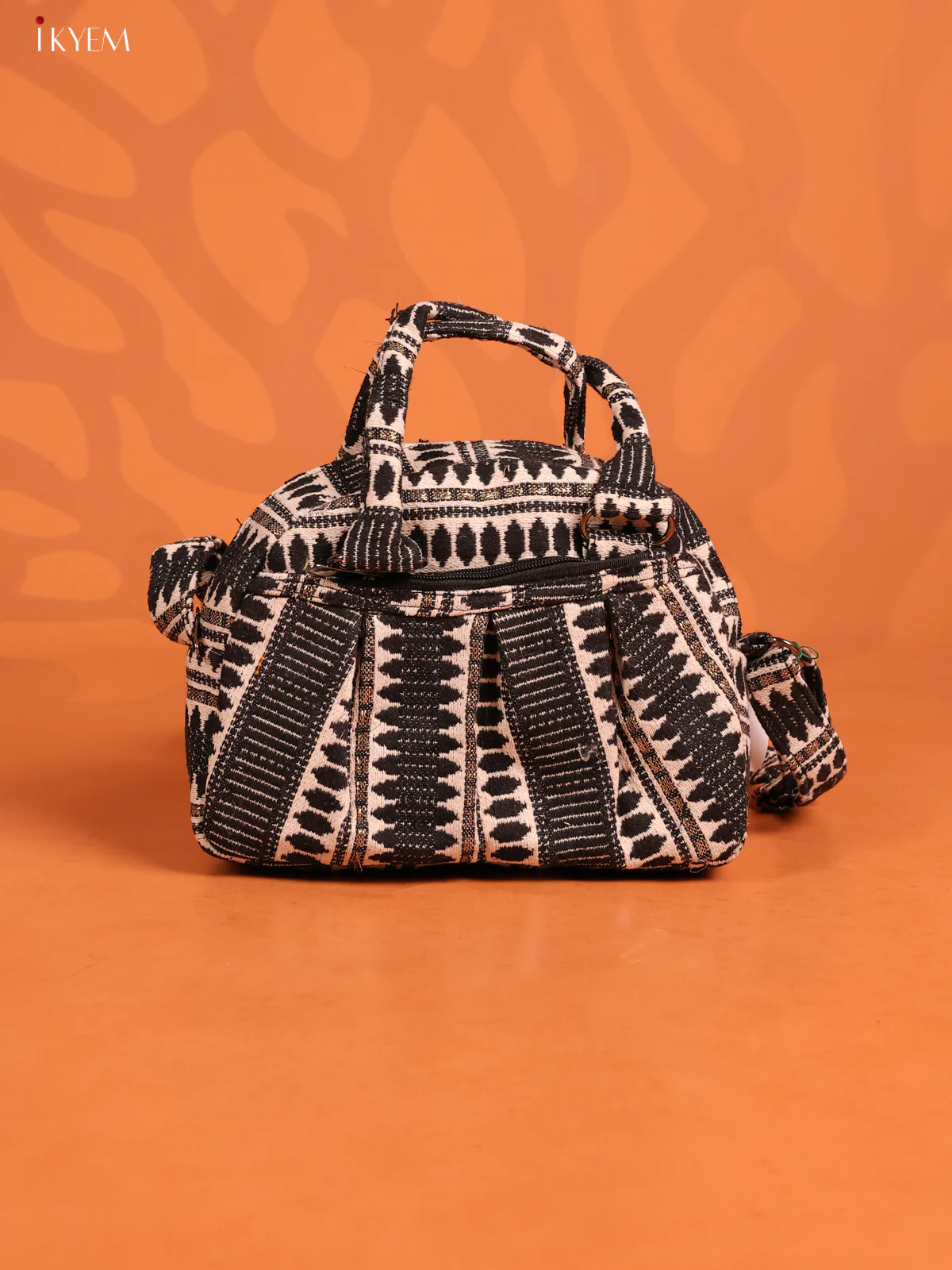 Jute Printed Crushed Sling Bag with 2 Compartments - Black with White - KD26619