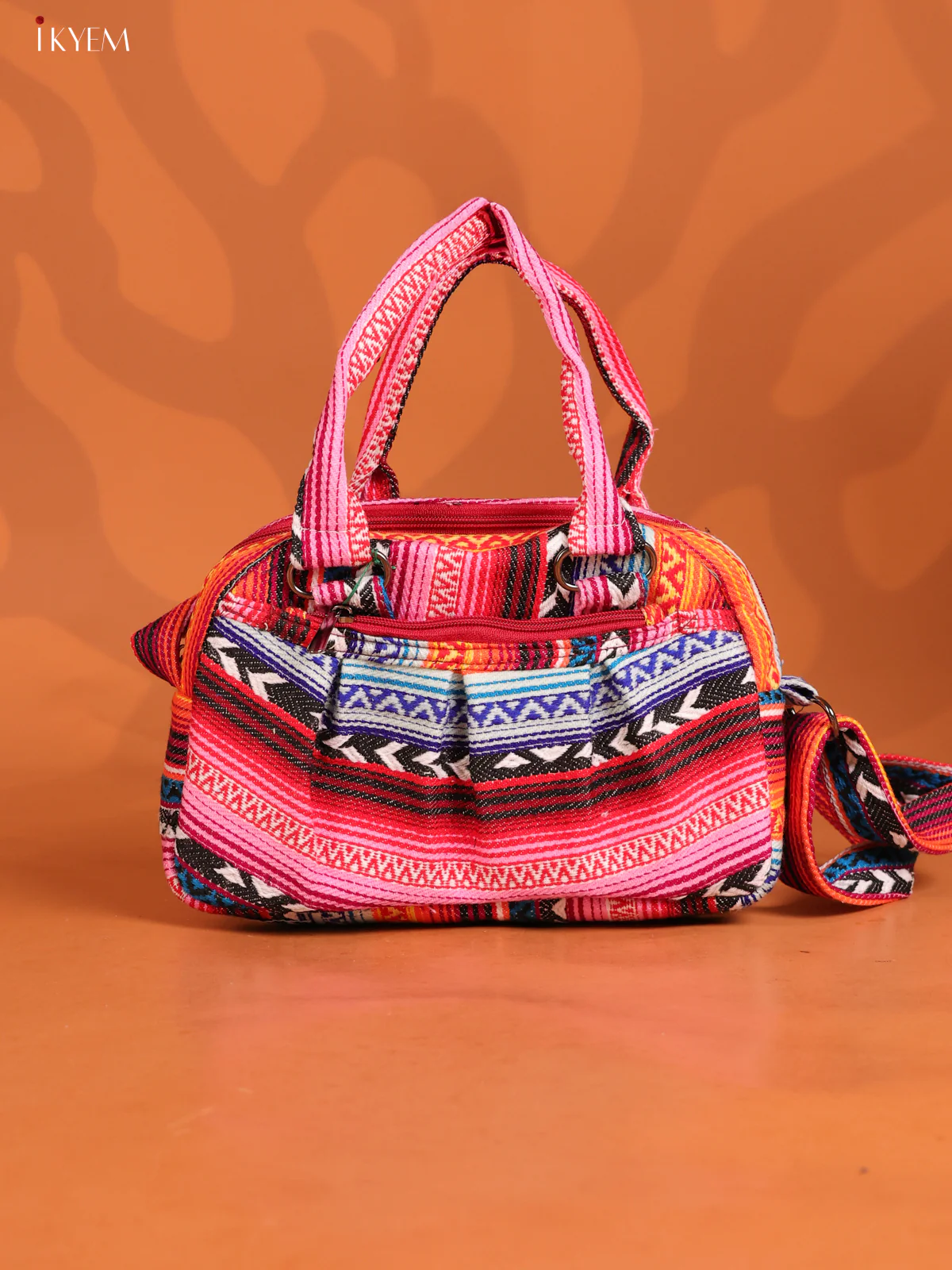 Jute Printed Crushed Sling Bag with 2 Compartments - Multicolour - KD26621