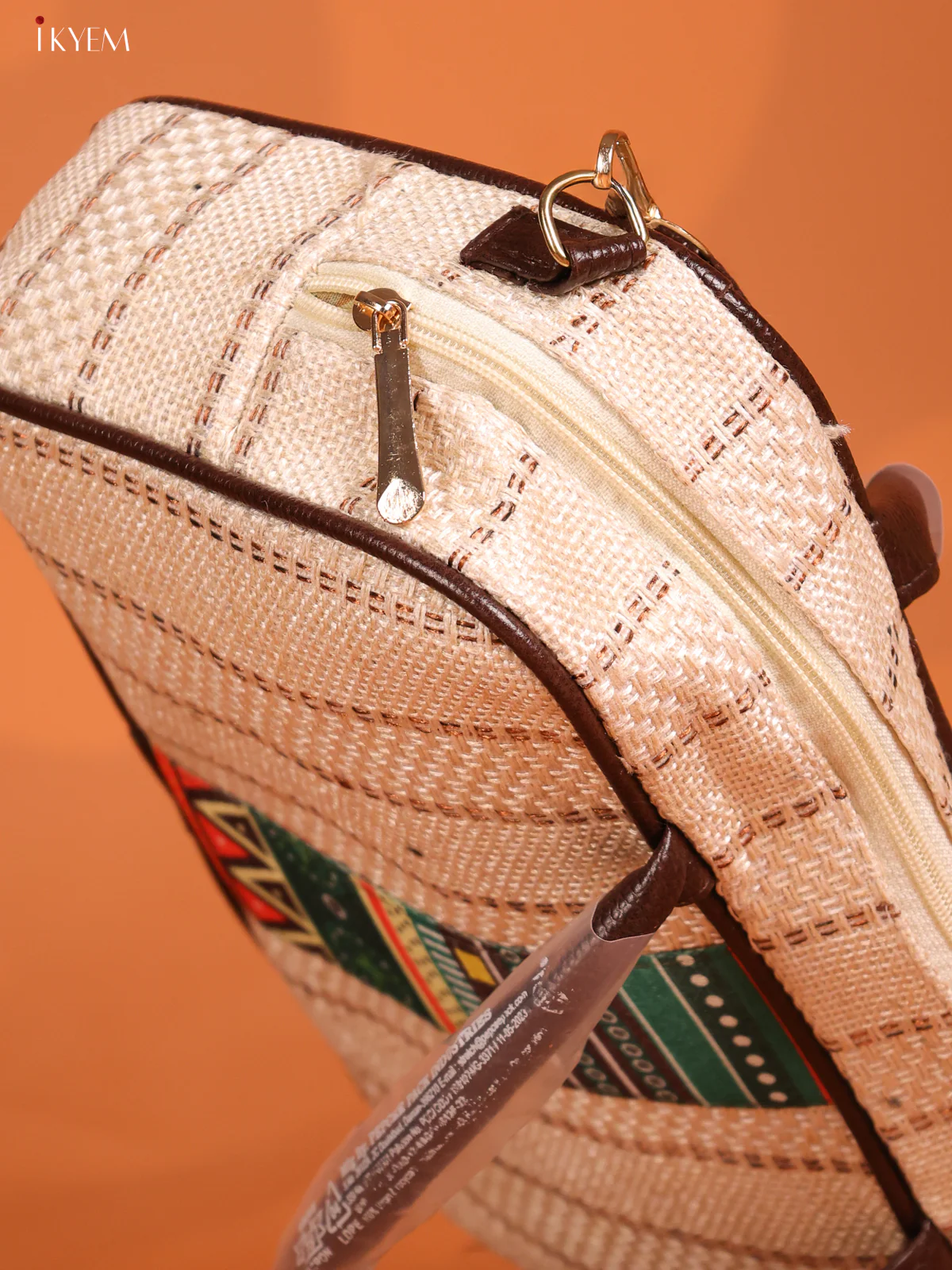 Jacquard Geometric Pattern Handbag & printed Sling with 2 compartments - Off White - KD26626 - Image 9