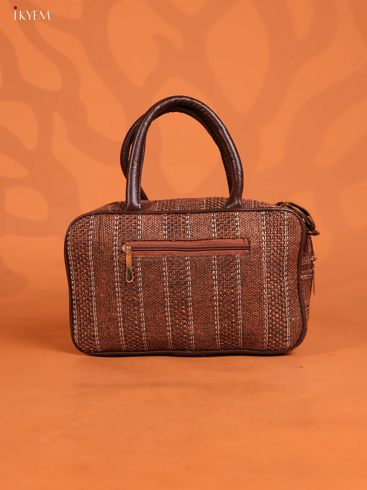Jacquard Geometric Pattern Handbag & printed Sling with 2 compartments - Coffee Brown - KD26628 - Image 2
