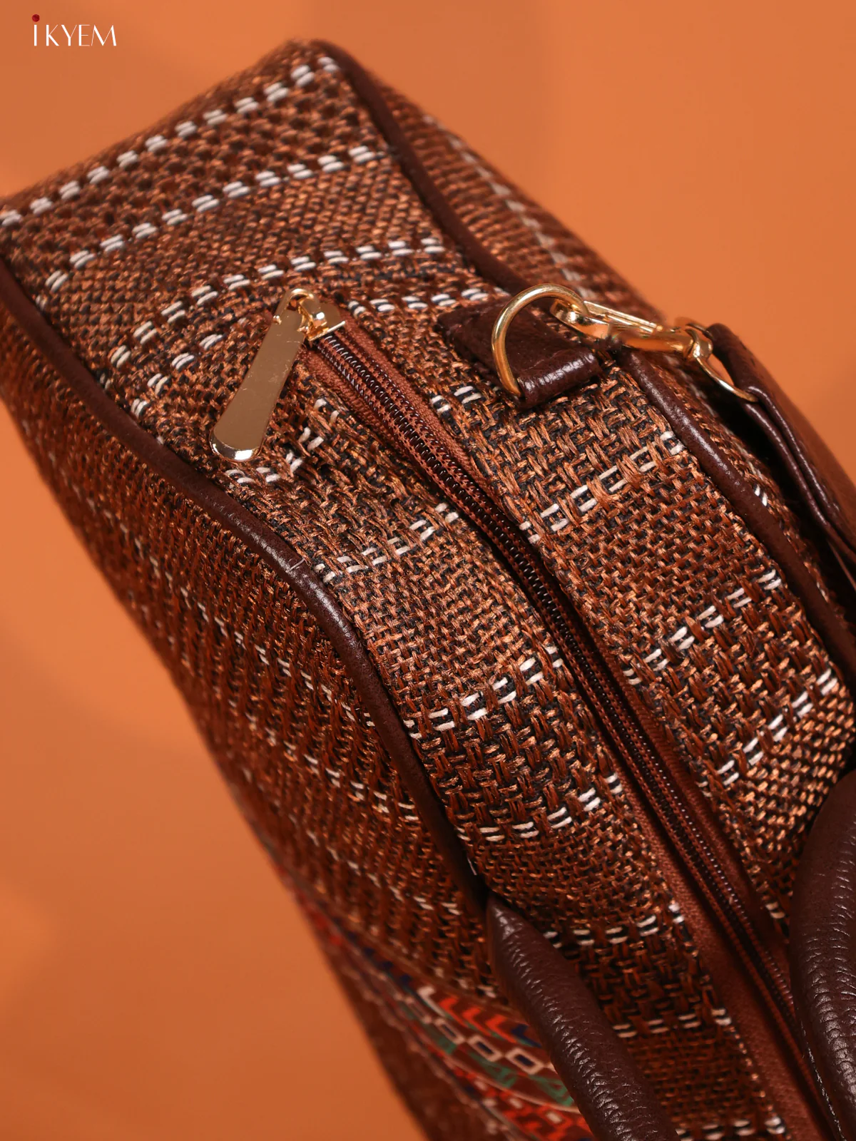 Jacquard Geometric Pattern Handbag & printed Sling with 2 compartments - Coffee Brown - KD26628 - Image 3
