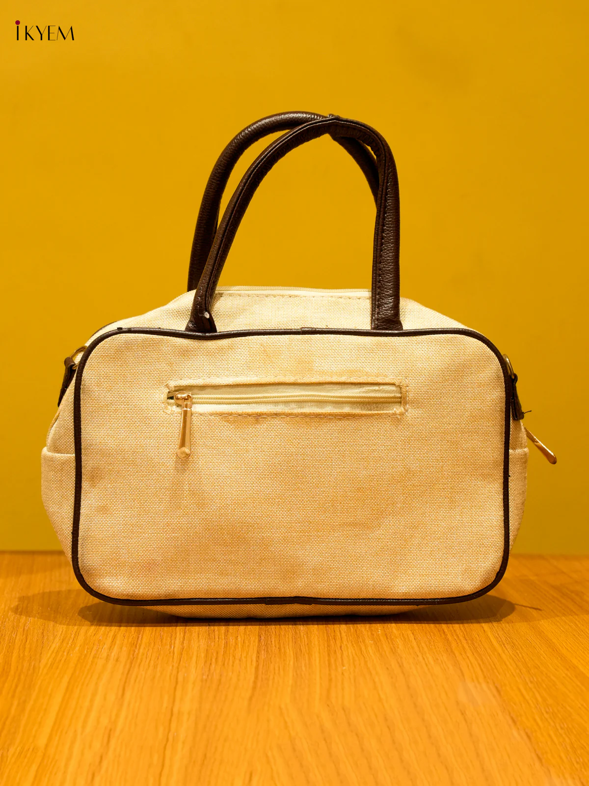 Jute Geometric Pattern Handbag & printed Sling with 2 compartments- Black with Cream - KD26635 - Image 2