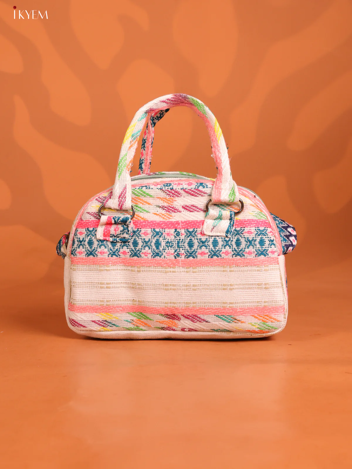 Printed Crushed Jute Sling Bag with 2 compartments - Multicolour - KD26644