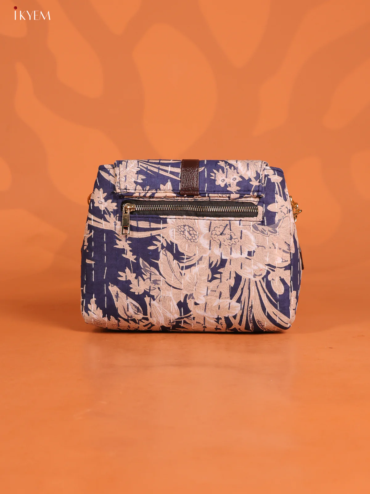 Floral Printed Flap Leather Sling Bag with 3 compartments - Navy Blue - KD26646 - Image 2