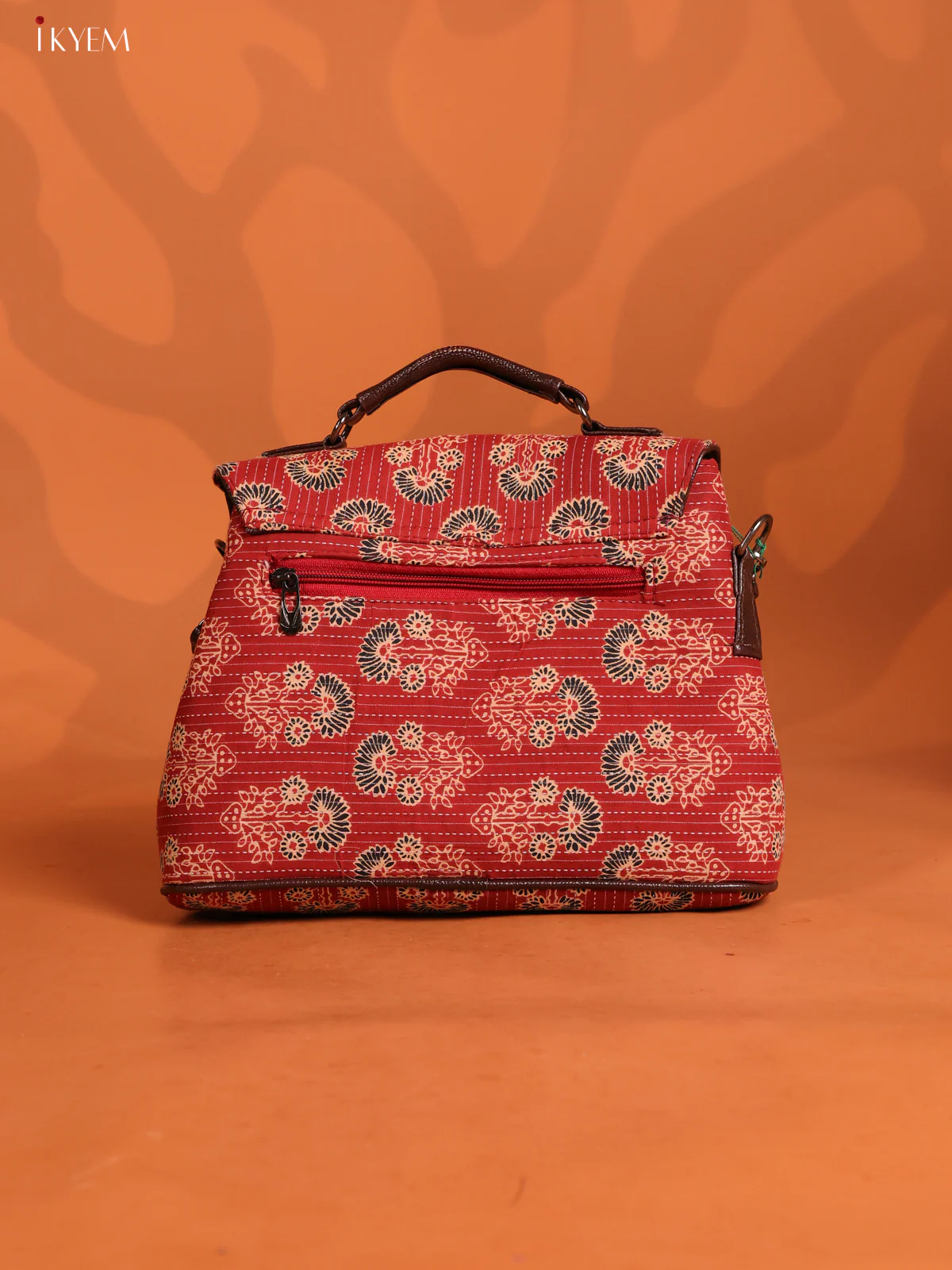 Jacquard Floral Print Flap with Leather Sling bag with 3 Compartments - Red - KD26653 - Image 2