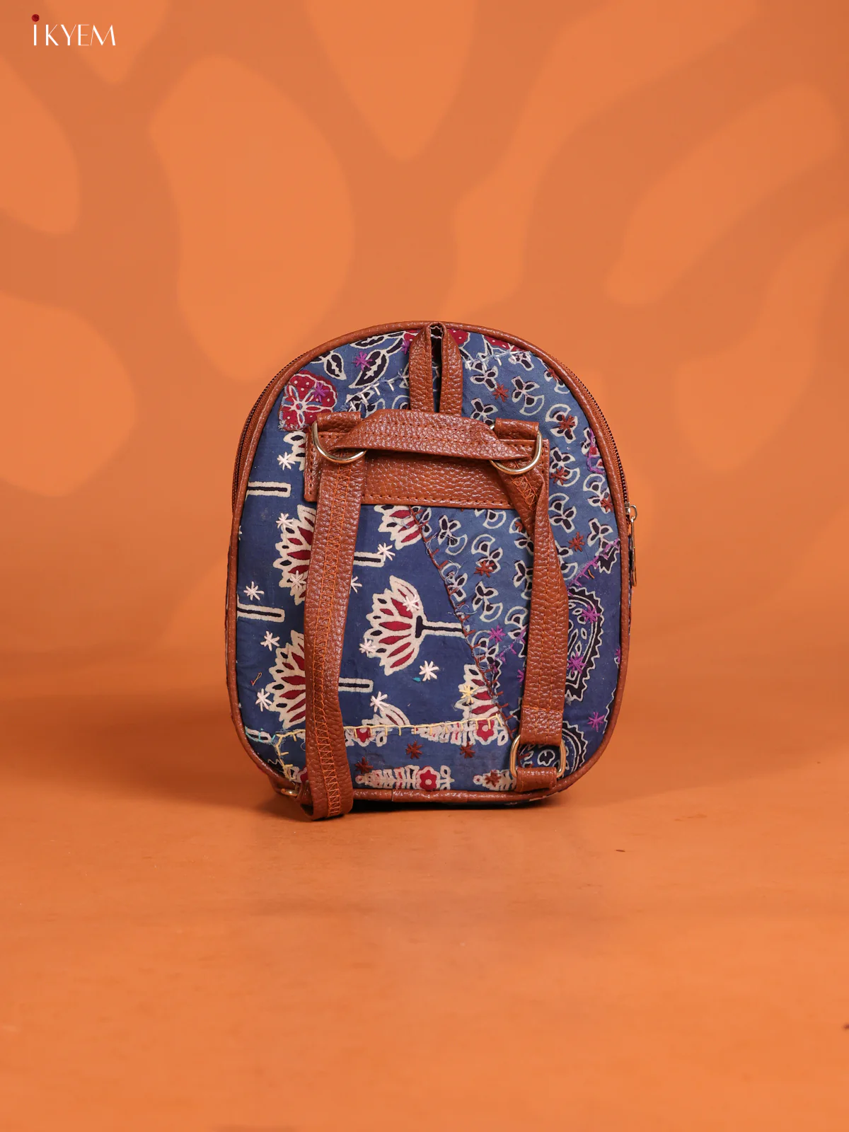 Embroidered Cotton Floral Back Bag Flap with 2 Compartments - Blue -KD26658 - Image 2