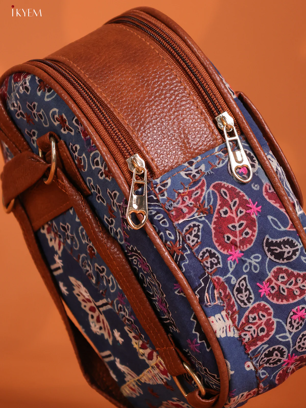 Embroidered Cotton Floral Back Bag Flap with 2 Compartments - Blue -KD26658 - Image 3