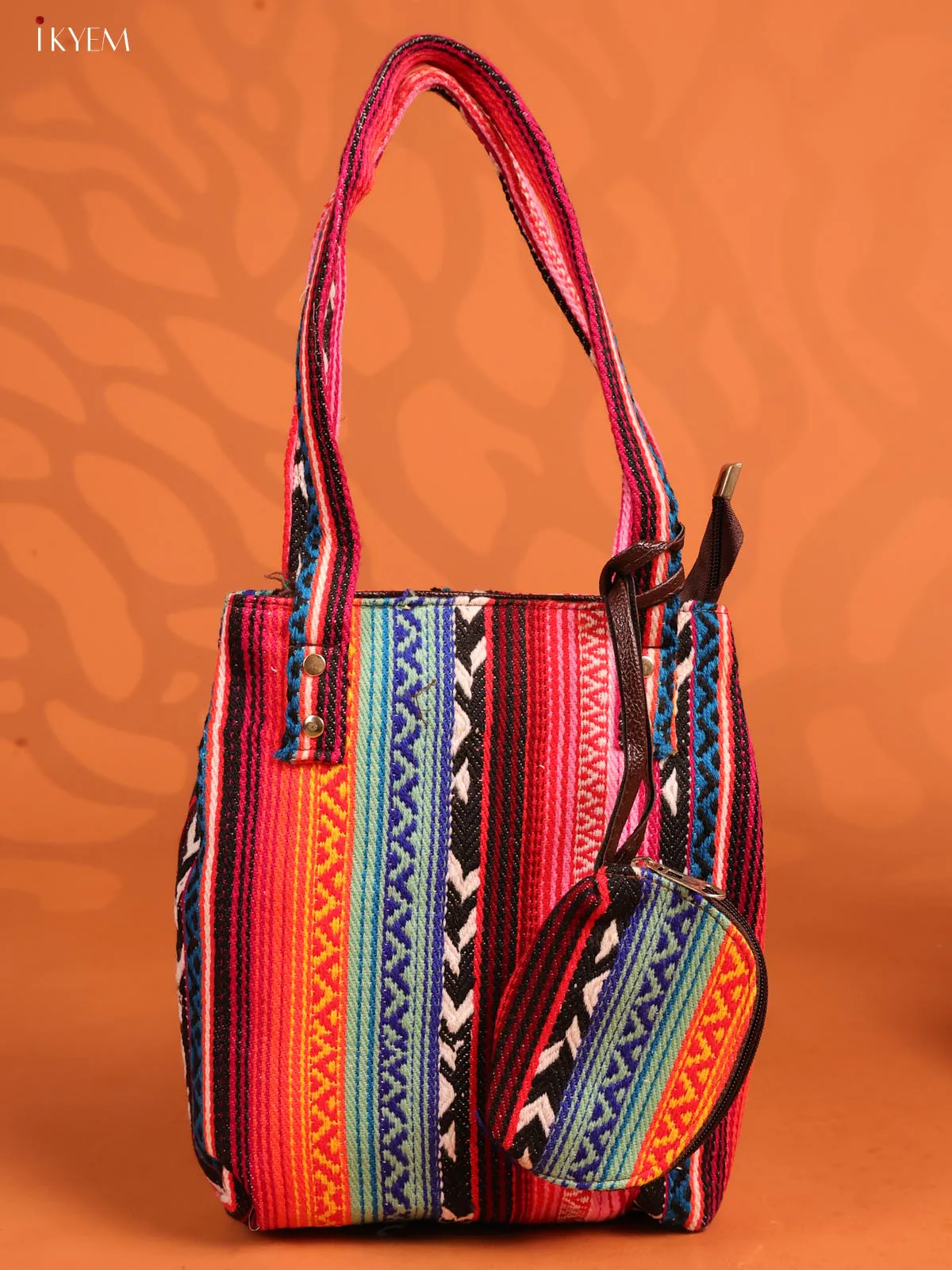 Jacquard Handbag with Coin pouch with 3 Compartments - Multicolour - KD26662 - Image 2