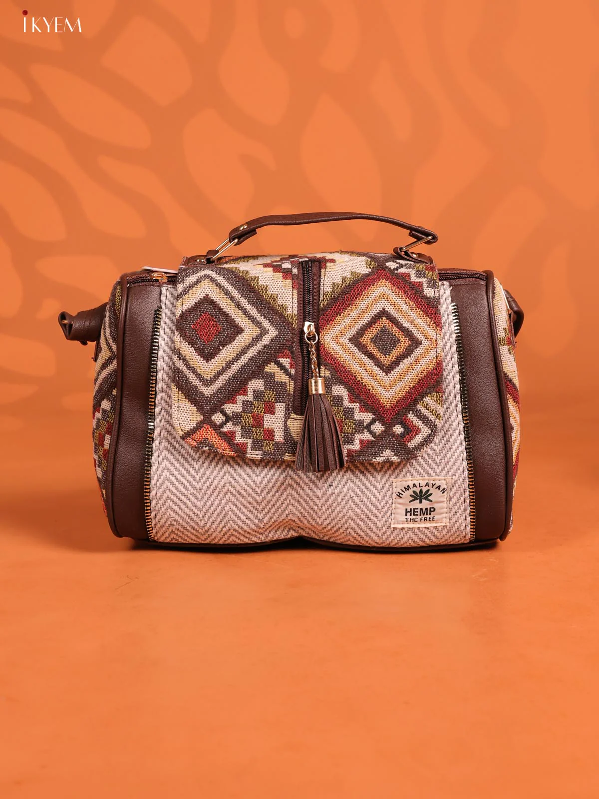Jacquard Geometric Leather Sling Bag with 3 compartments - Grey - KD26675