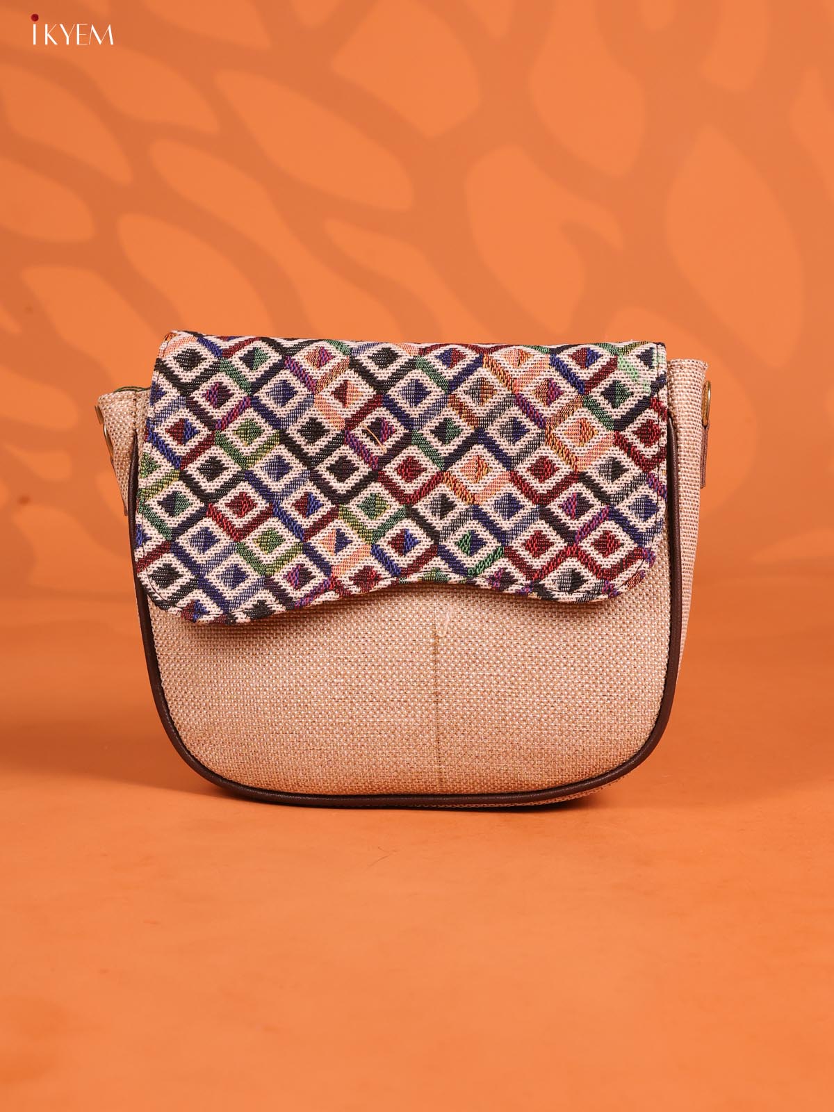 Jacquard Flap Printed Sling Bag with 3 Compartments - Cream - KD26678
