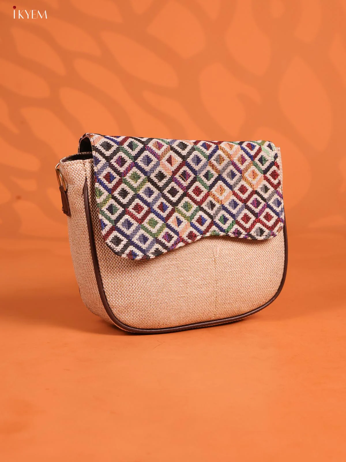 Jacquard Flap Printed Sling Bag with 3 Compartments - Cream - KD26678 - Image 2