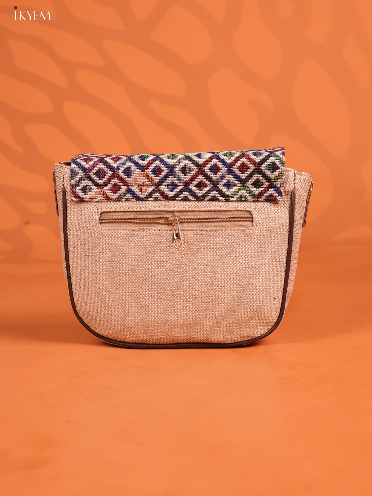 Jacquard Flap Printed Sling Bag with 3 Compartments - Cream - KD26678 - Image 3