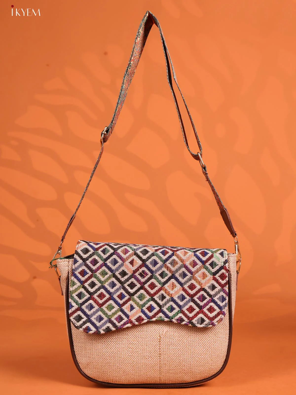 Jacquard Flap Printed Sling Bag with 3 Compartments - Cream - KD26678 - Image 4