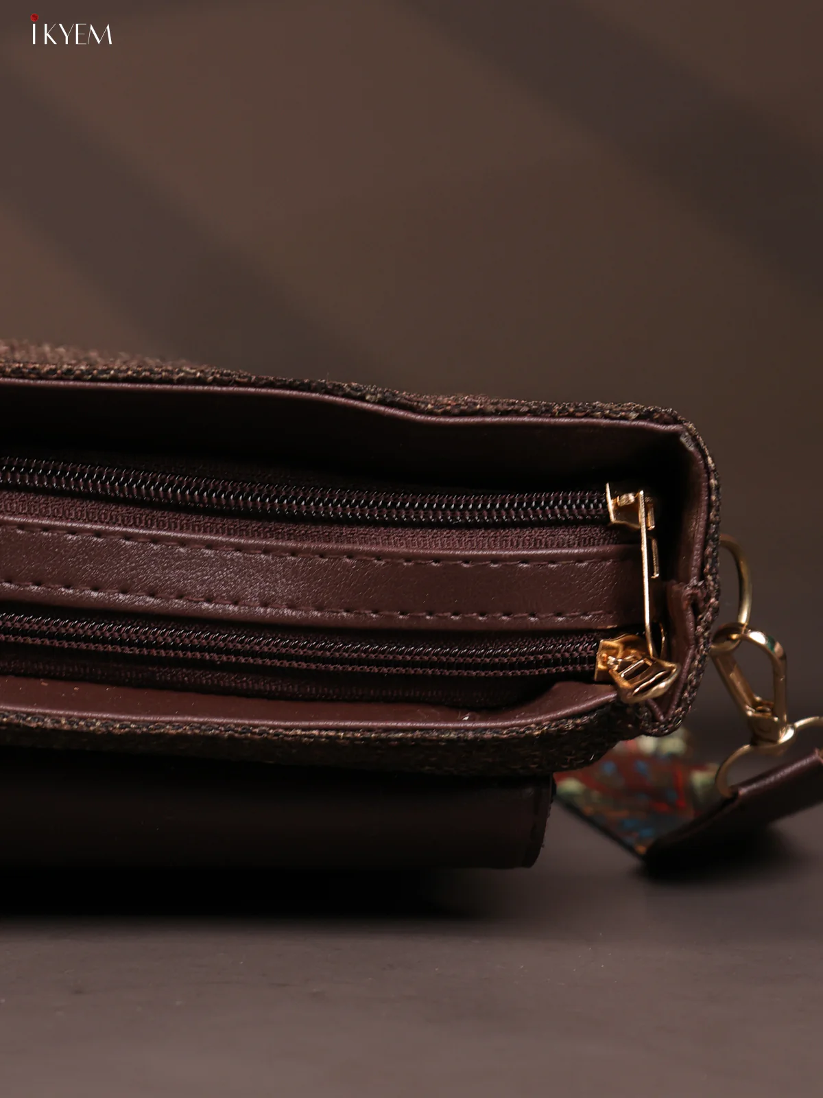 Jacquard Flap Ikat Printed Sling Bag with 3 Compartments - Brown - KD26679 - Image 5