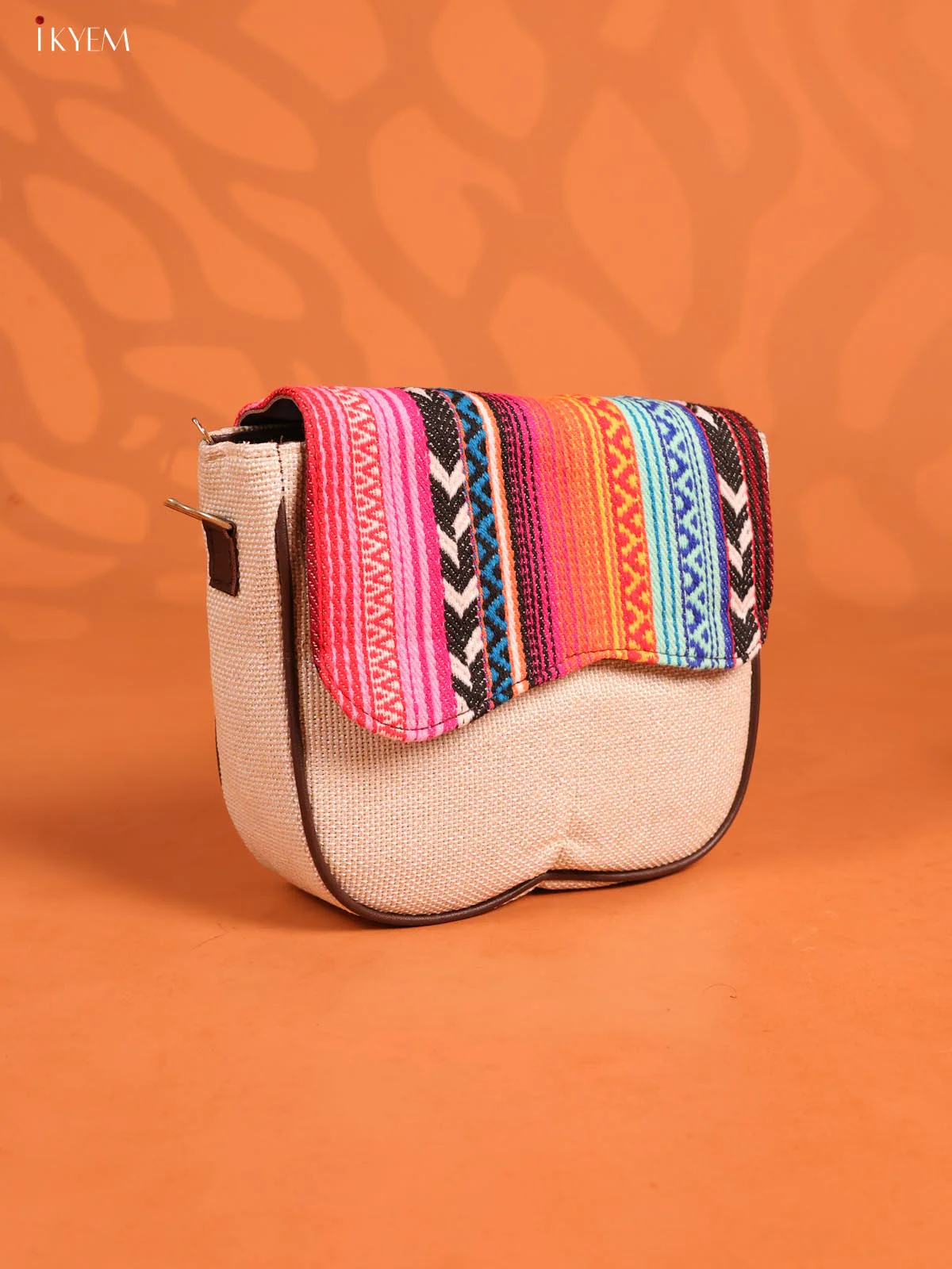 Jacquard Flap Printed Sling Bag with 3 Compartments - white - KD26680 - Image 2