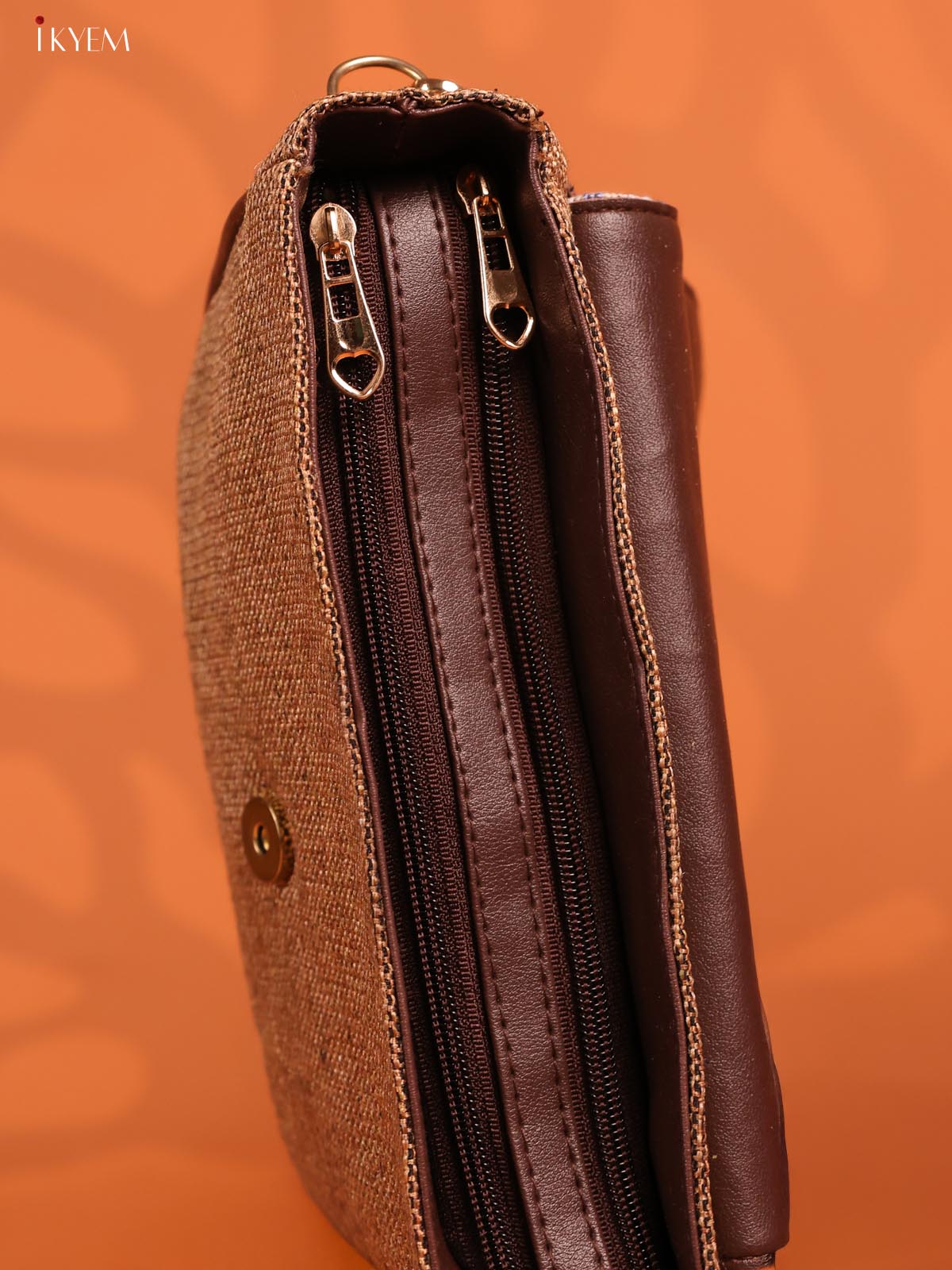 Jacquard Flap Printed Sling Bag with 3 Compartments - Brown - Image 5