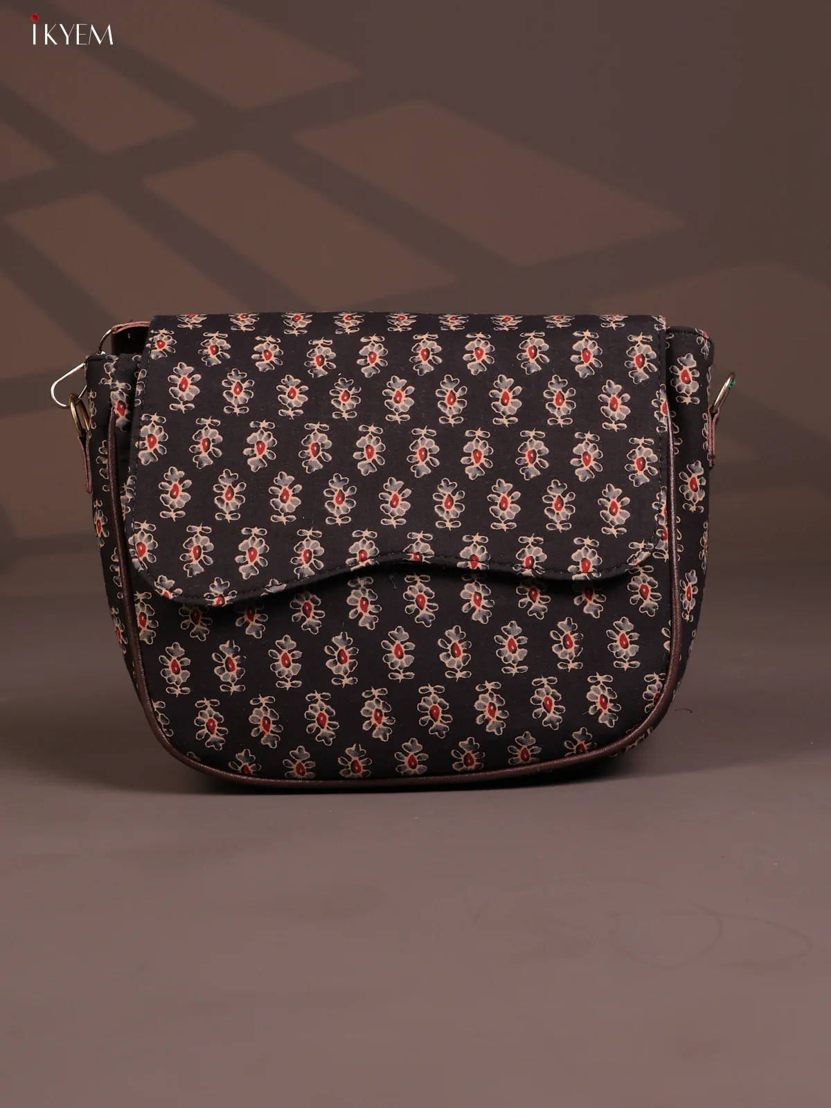 Jacquard Flap Floral Printed Sling Bag with 3 Compartments - Black -KD26686