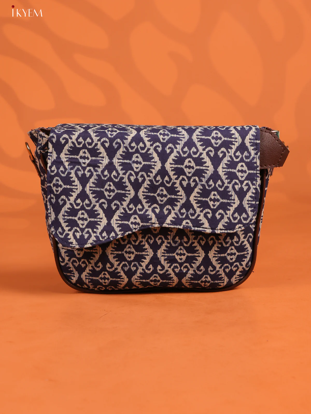Jacquard Flap Ikat Printed Sling Bag with 3 Compartments - Indigo blue - KD26688