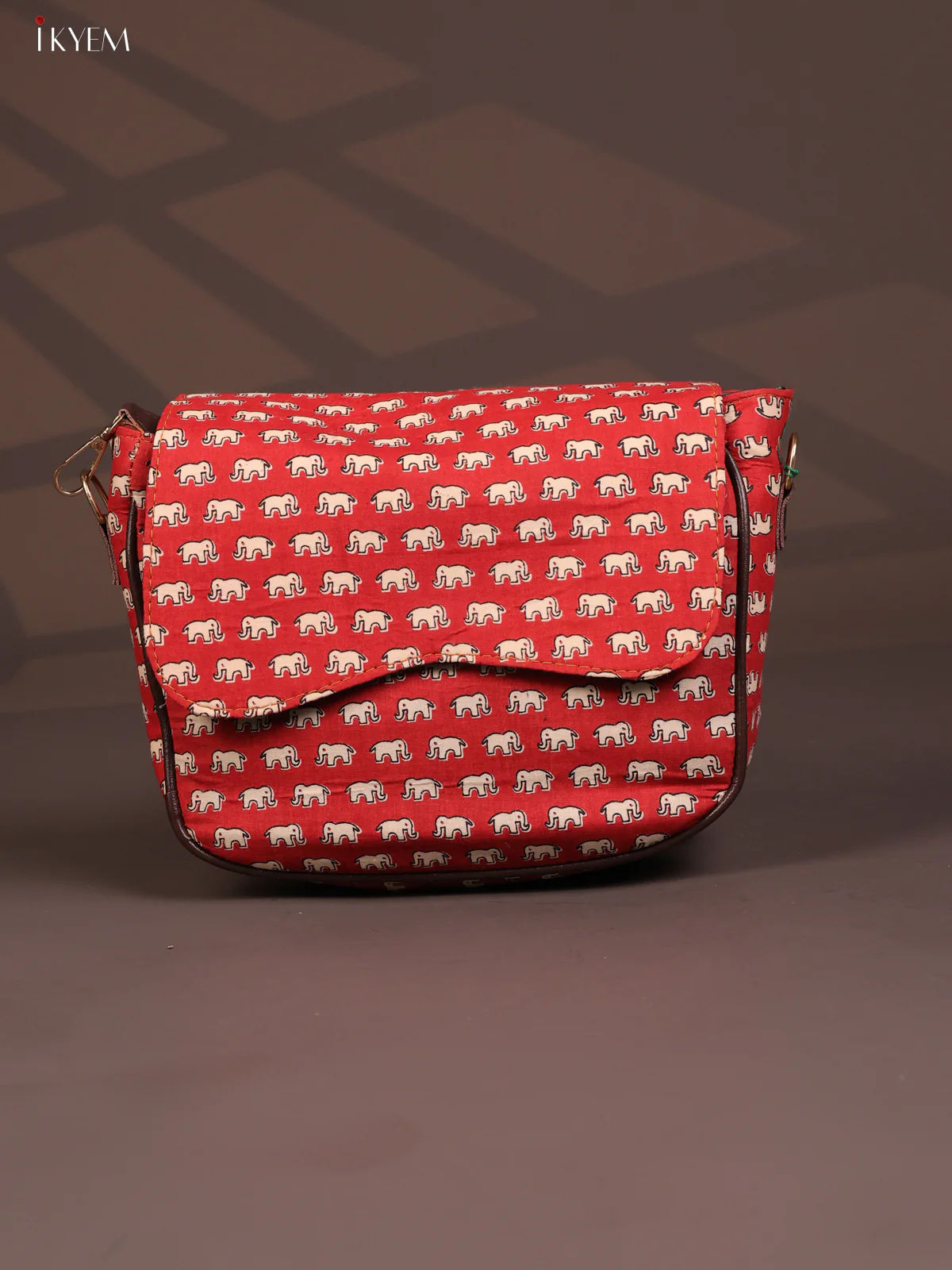 Jacquard Flap Elephant Printed Sling Bag with 3 Compartments - Red -KD26691