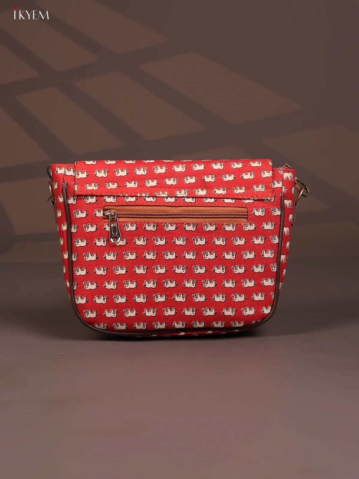 Jacquard Flap Elephant Printed Sling Bag with 3 Compartments - Red -KD26691 - Image 3