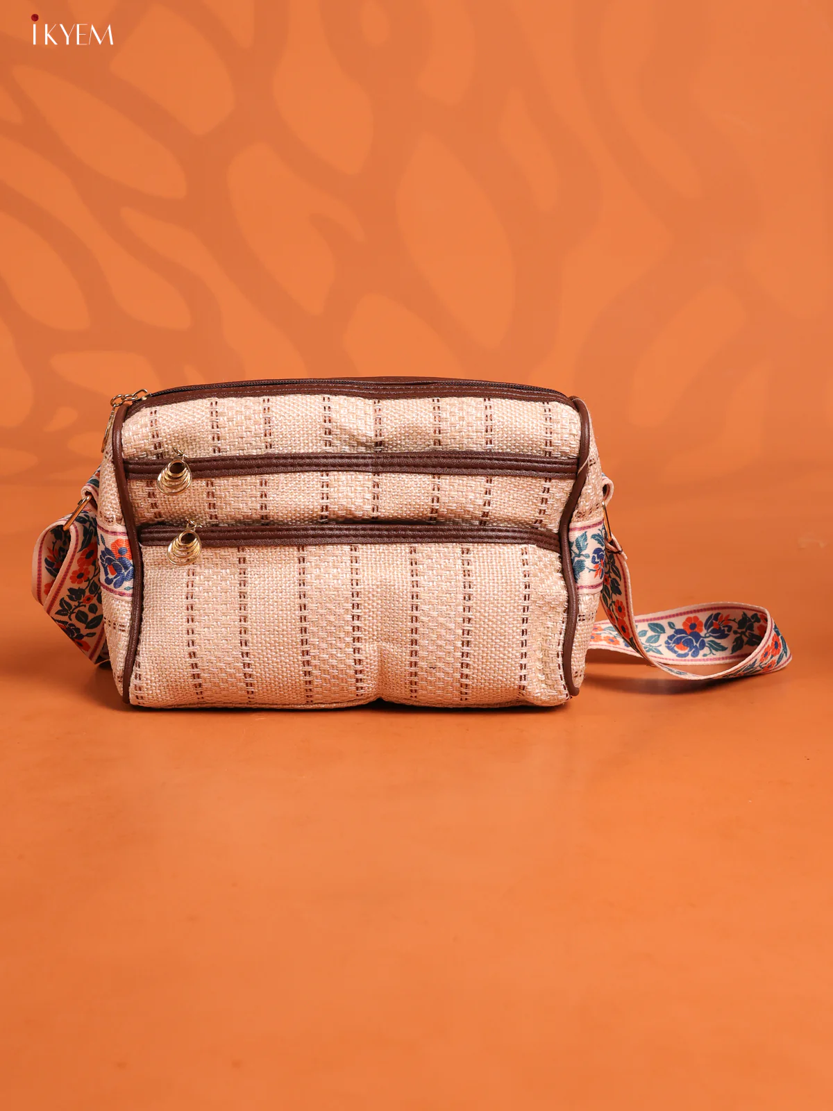 Jacquard Printed Sling Bag with 4 Compartments - white - KD26706