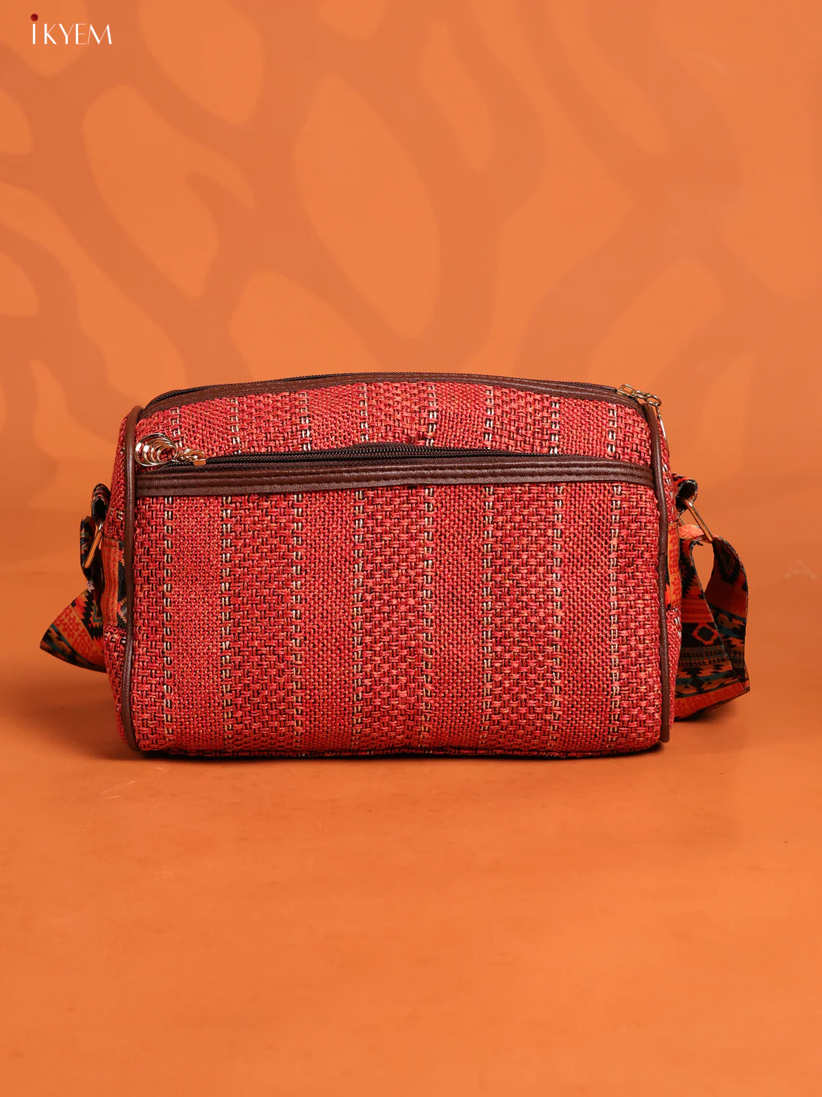Jacquard Printed Sling Bag with 4 Compartments - Orange - KD26711 - Image 2