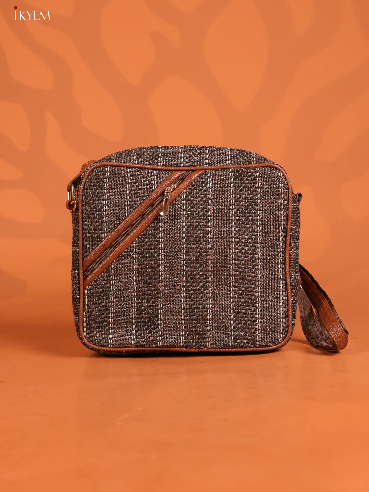 Jute Travel Buddy Leather Sling Bag with 3 Compartments - Coffee Brown - KD26718