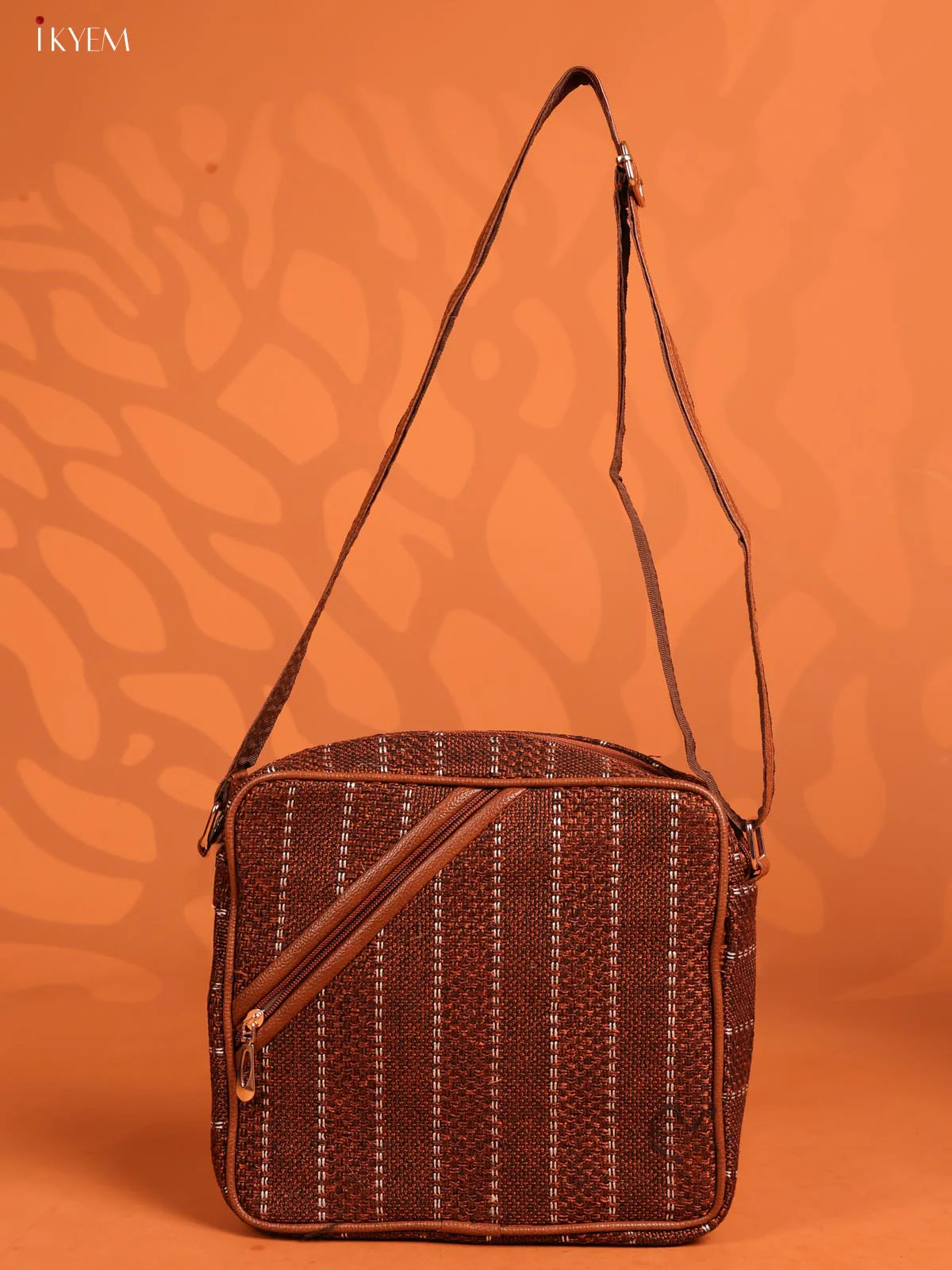 Jute Travel Buddy Sling Bag with 3 Compartments - Coffee Brown - KD26719 - Image 4
